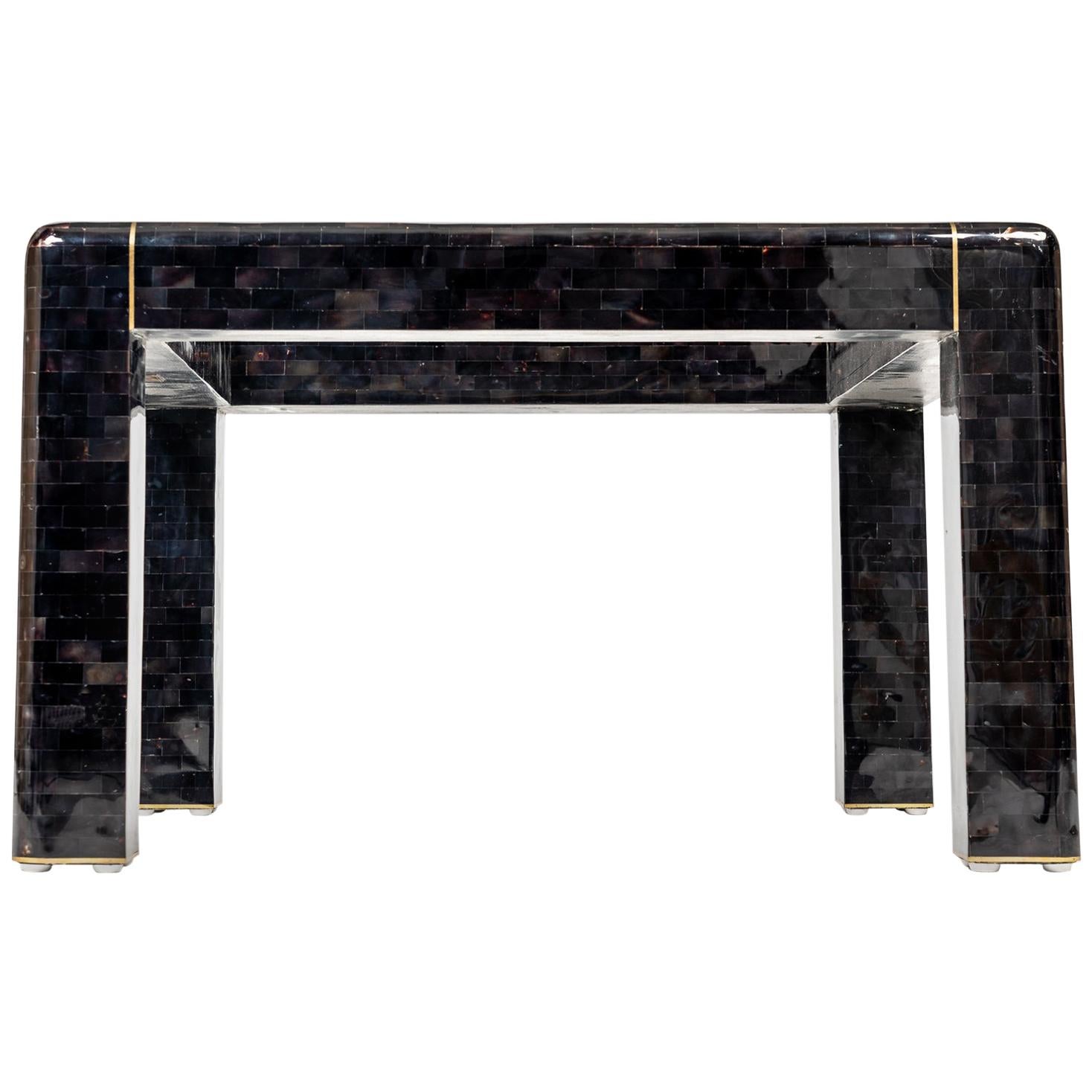 Maitland Smith Black Shell Side Table with Brass Inlay For Sale