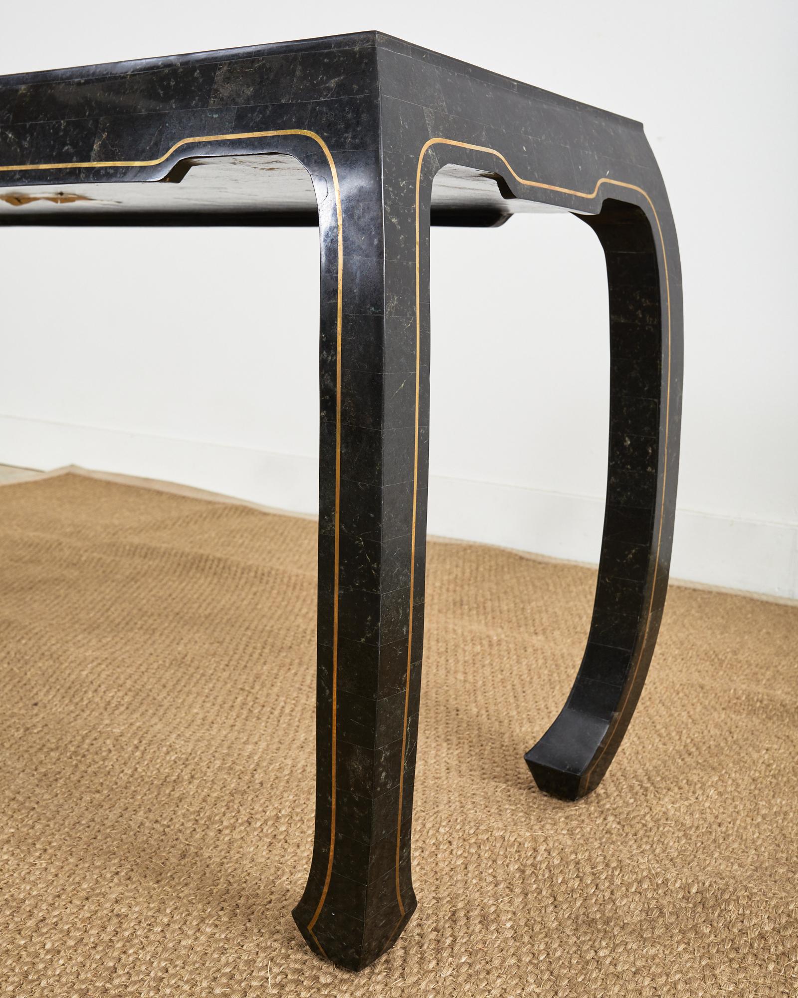 Maitland Smith Black Tesselated Stone Brass Console Table For Sale 4