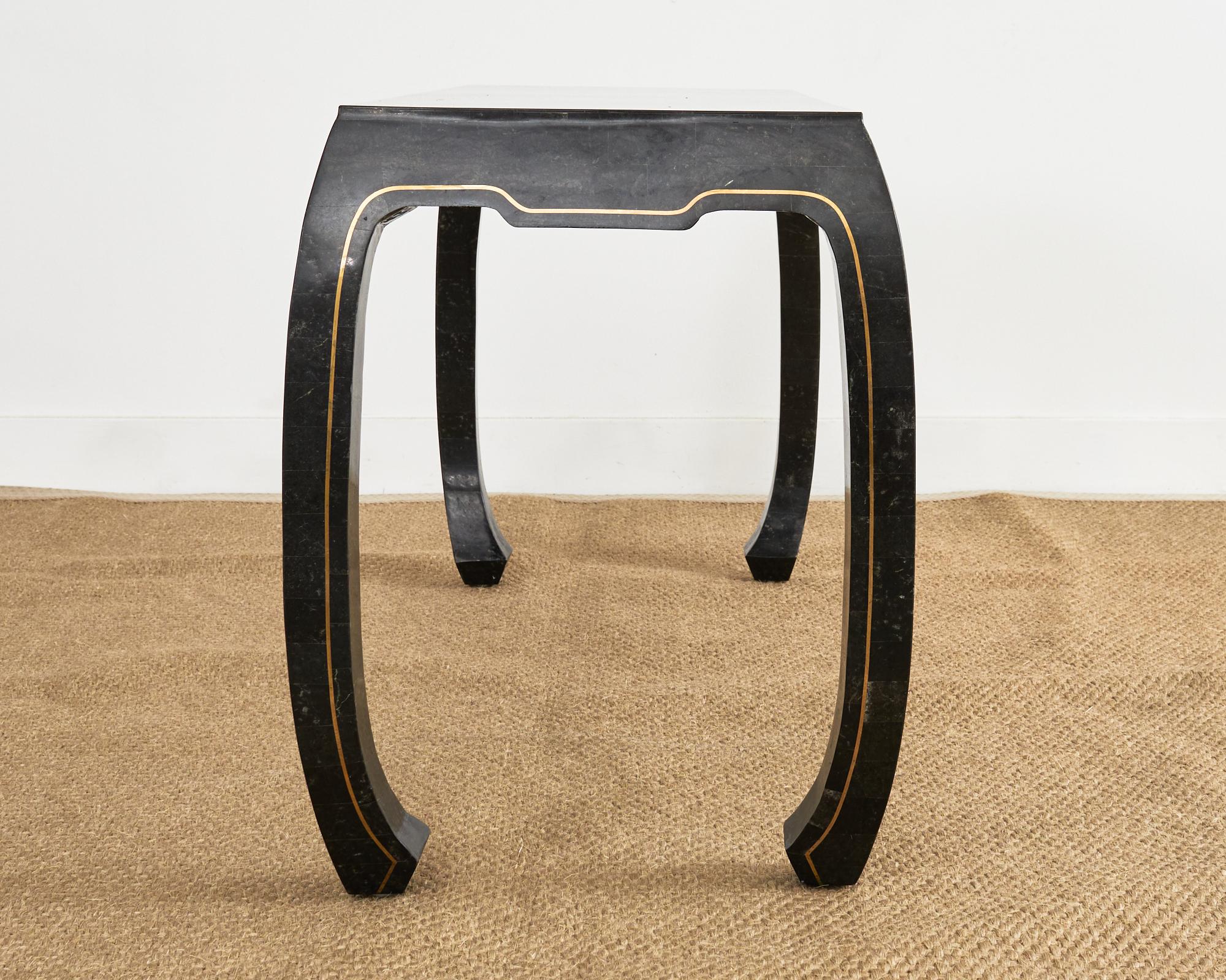 Maitland Smith Black Tesselated Stone Brass Console Table 6