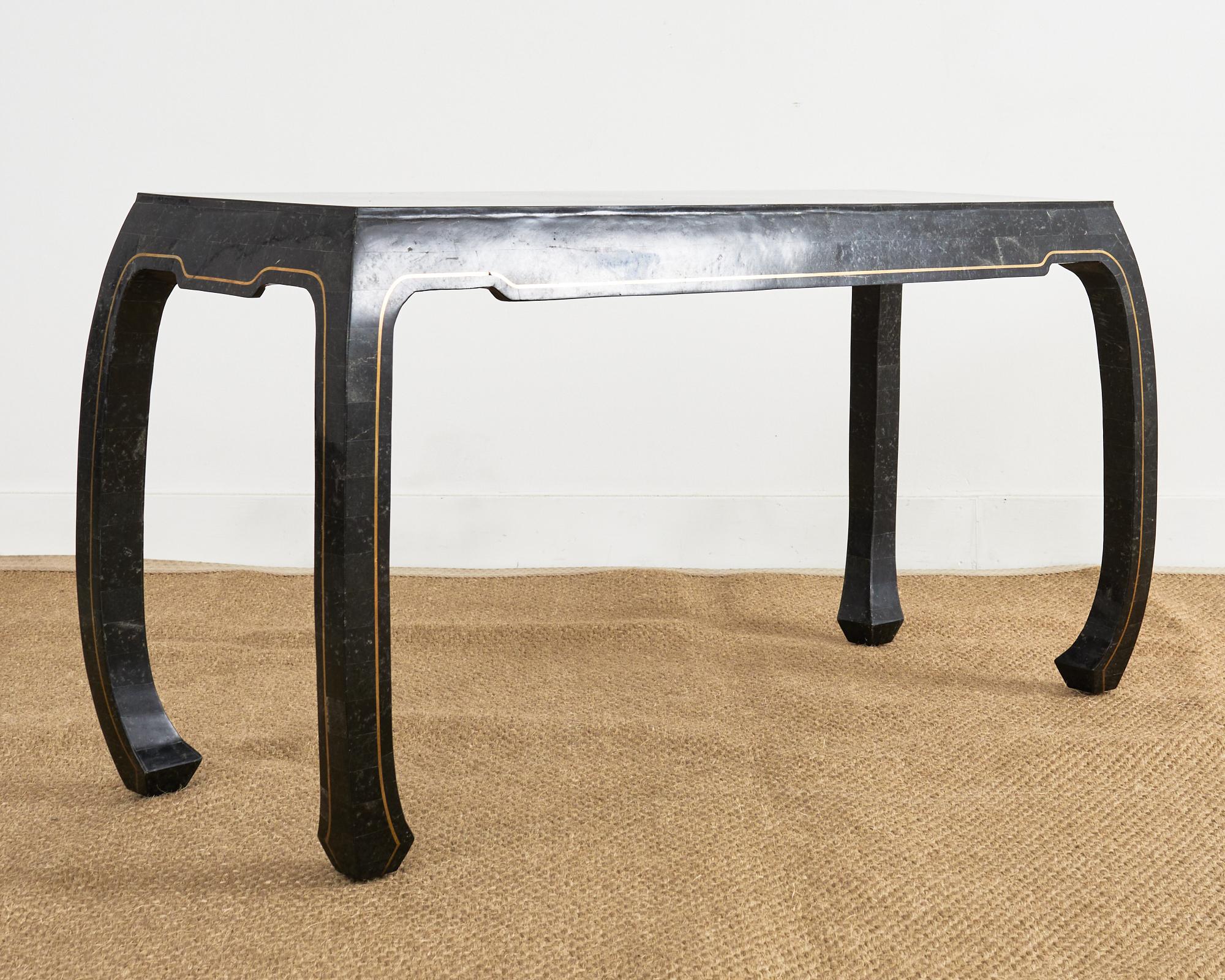 Maitland Smith Black Tesselated Stone Brass Console Table For Sale 7