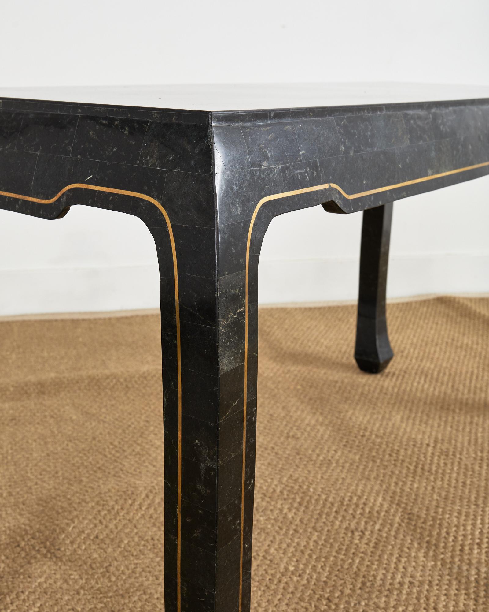 Maitland Smith Black Tesselated Stone Brass Console Table For Sale 9