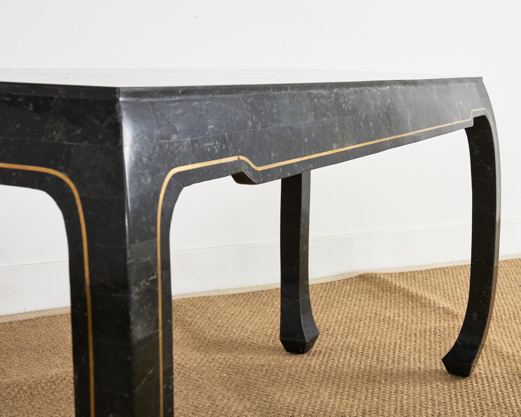 Maitland Smith Black Tesselated Stone Brass Console Table For Sale 10