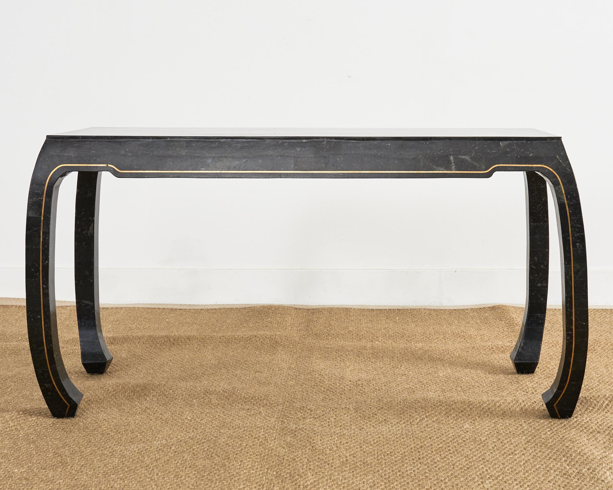 Maitland Smith Black Tesselated Stone Brass Console Table For Sale 13