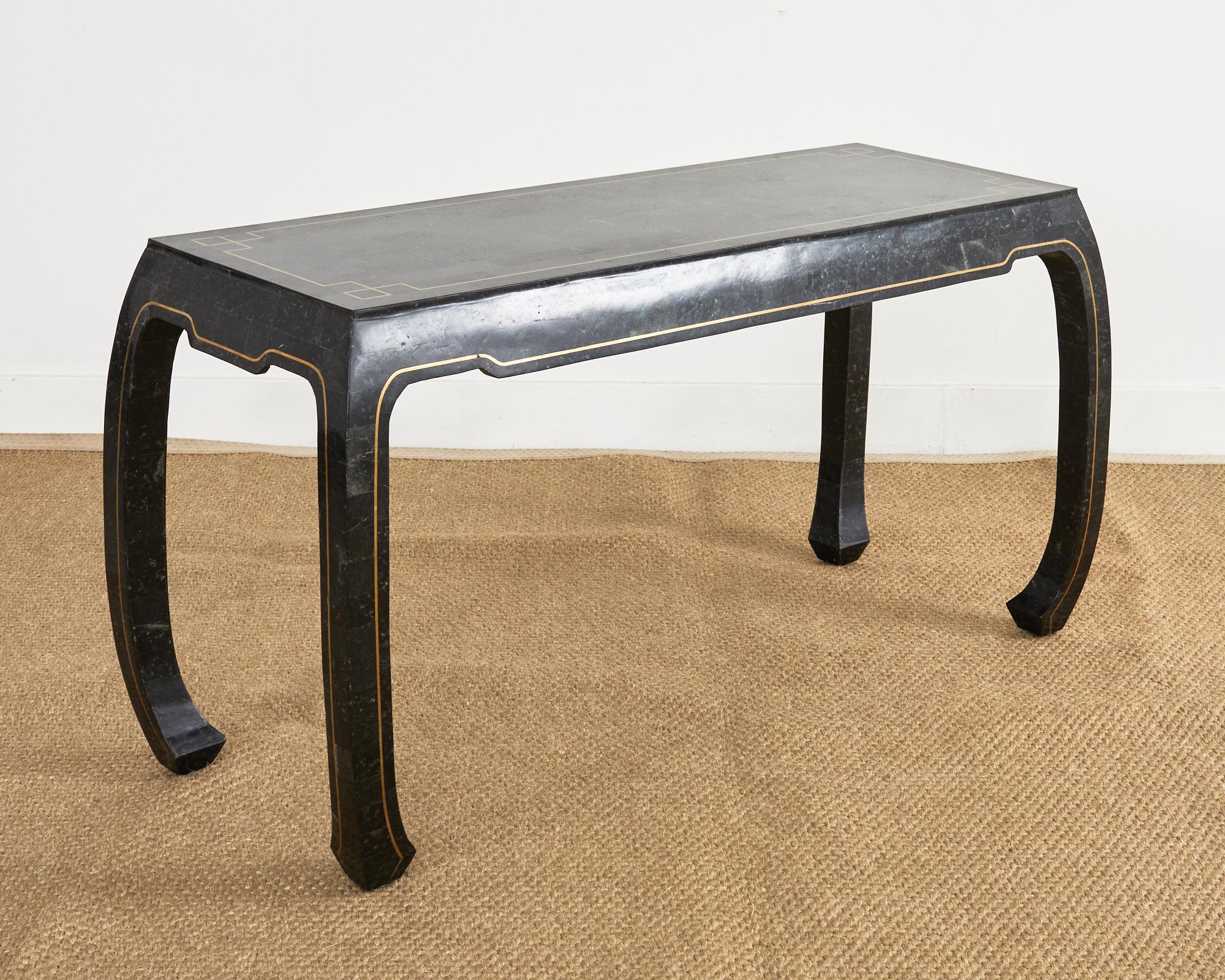 Maitland Smith Black Tesselated Stone Brass Console Table For Sale 1