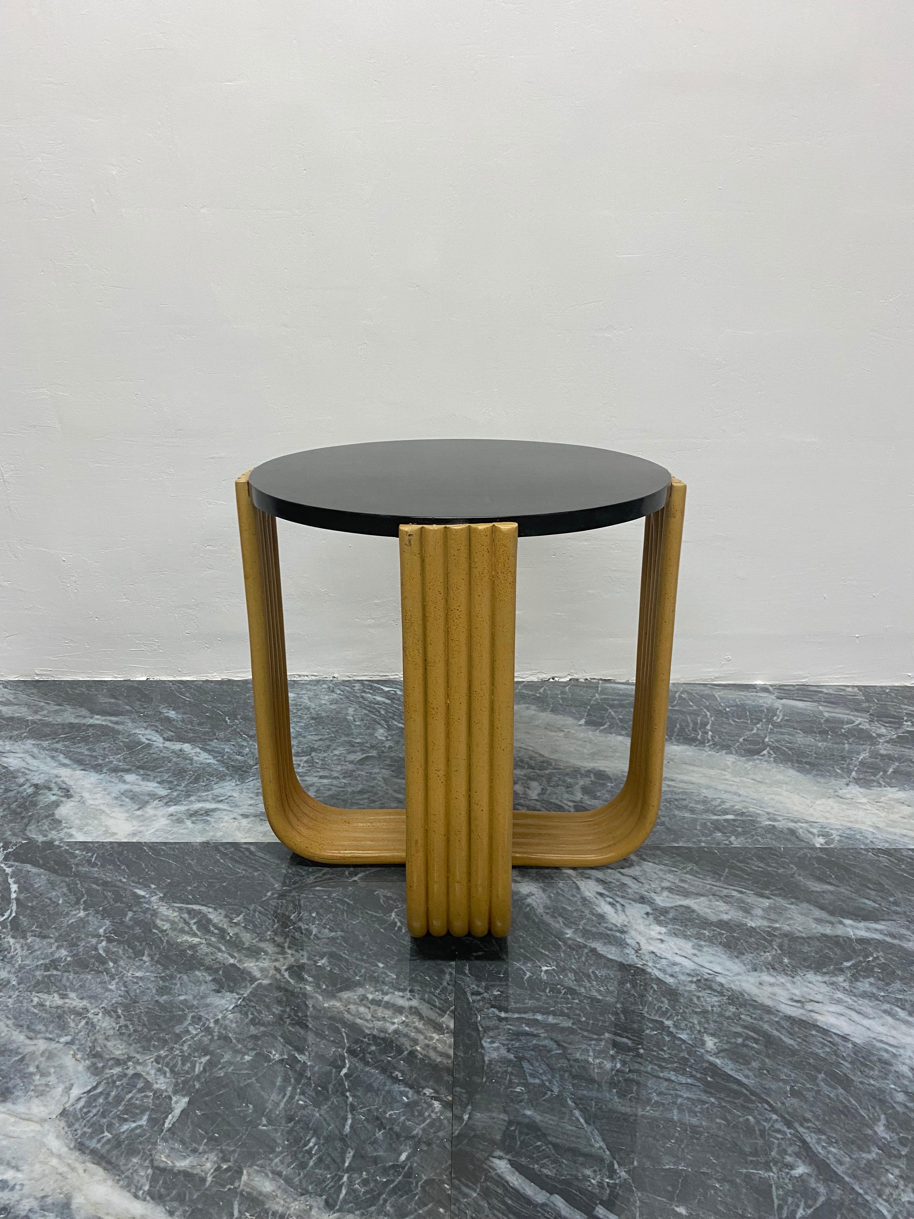 Organic Modern Maitland Smith Black Tessellated Stone and Bent Faux Bamboo Side Table, 1980s
