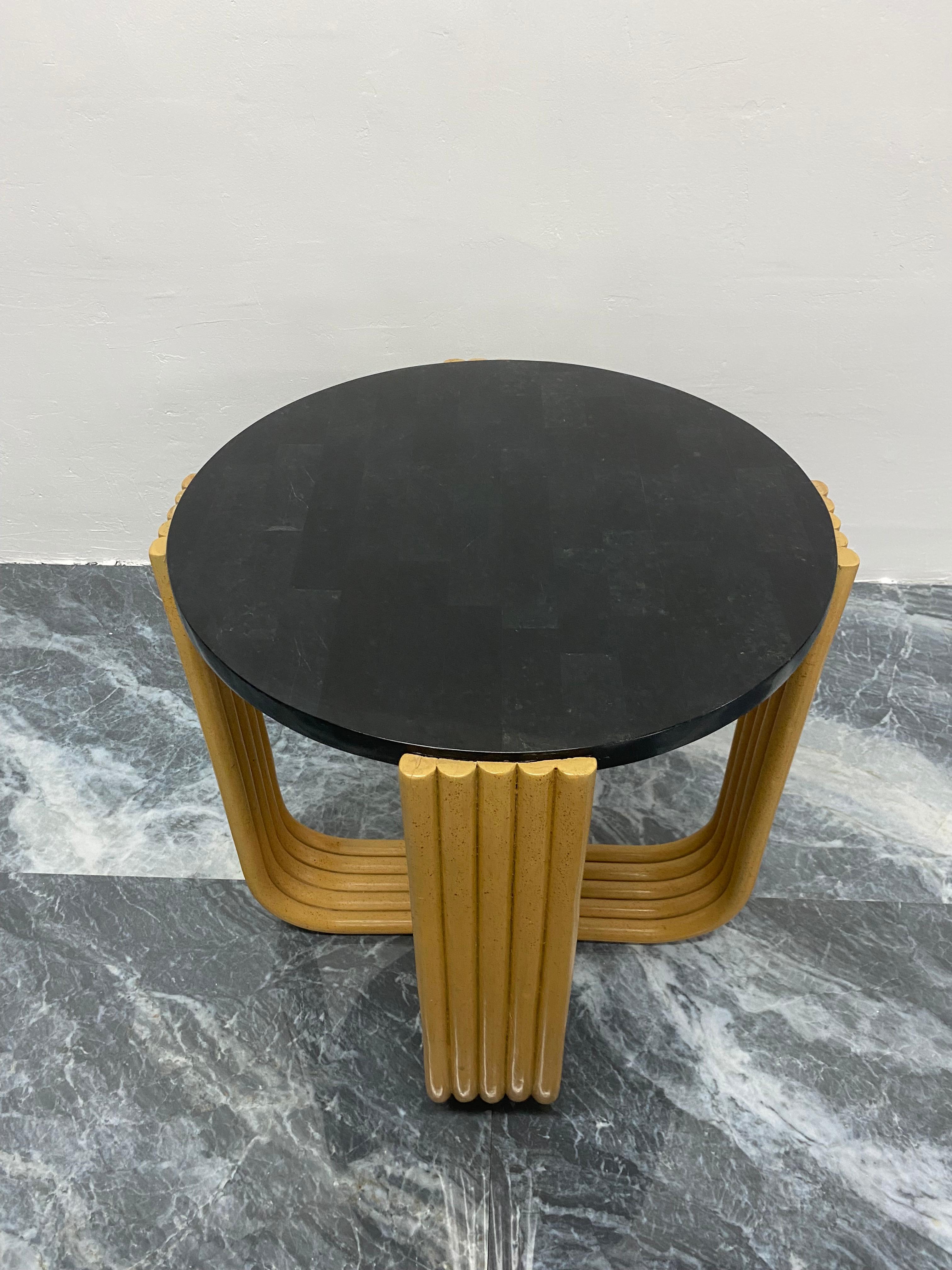 Maitland Smith Black Tessellated Stone and Bent Faux Bamboo Side Table, 1980s In Good Condition In Miami, FL