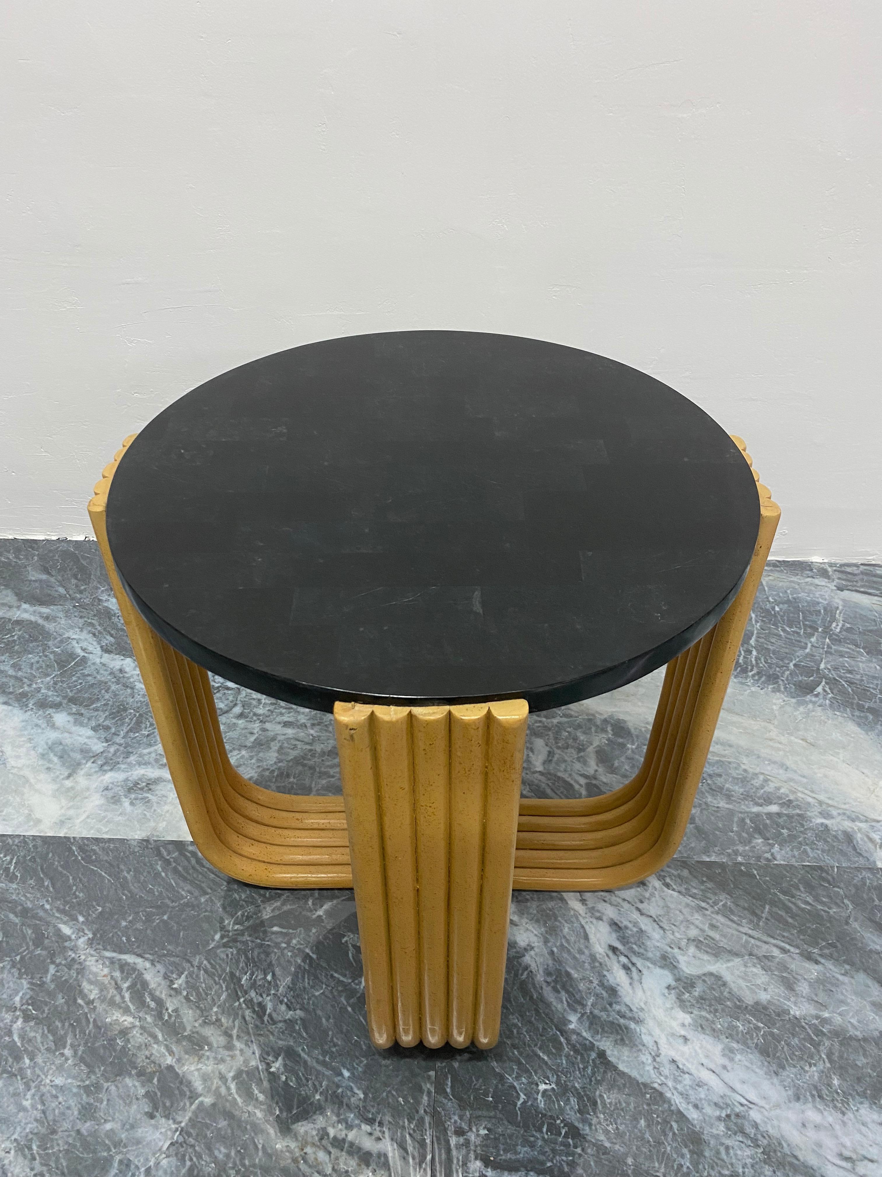 20th Century Maitland Smith Black Tessellated Stone and Bent Faux Bamboo Side Table, 1980s