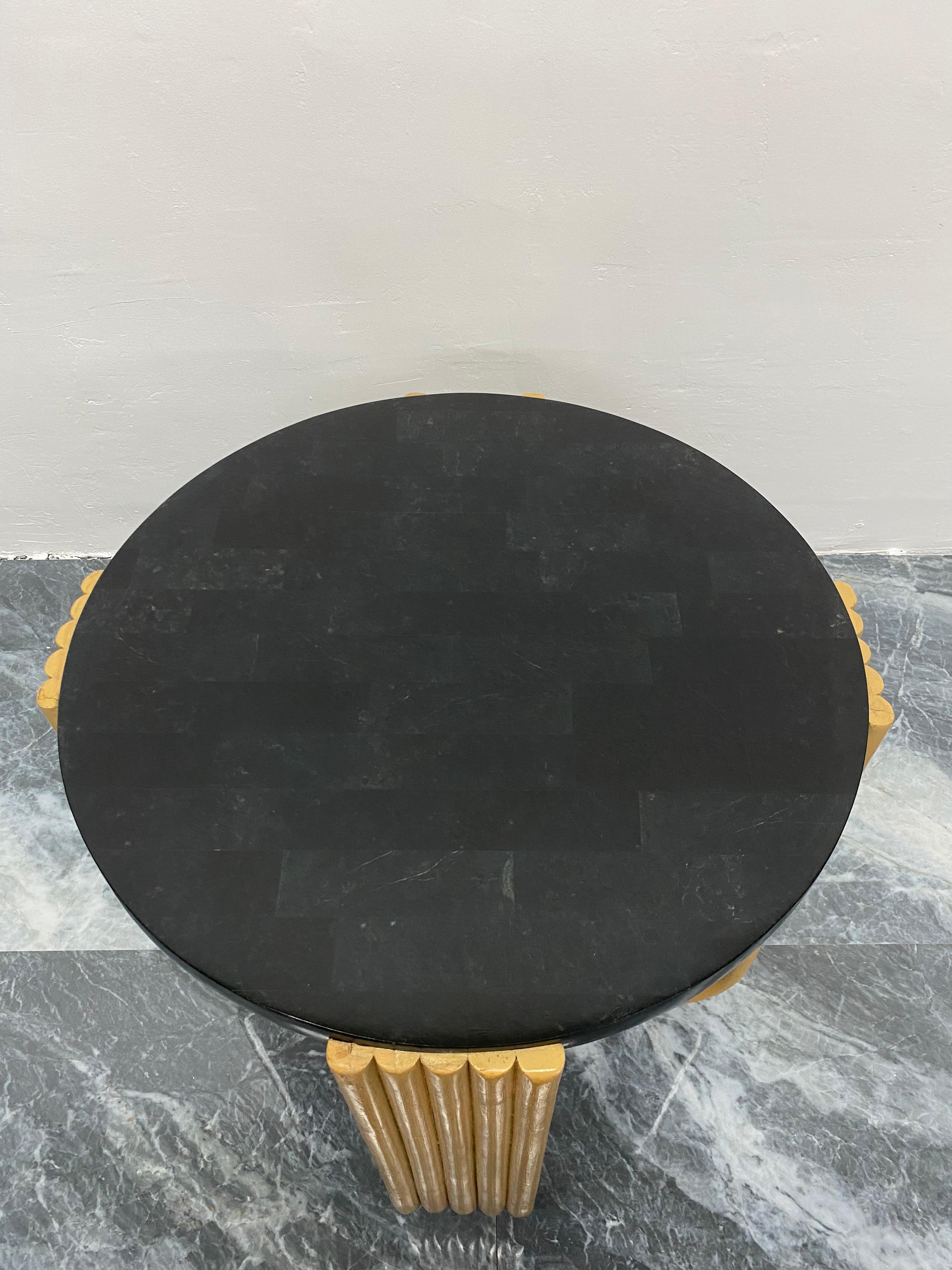 Maitland Smith Black Tessellated Stone and Bent Faux Bamboo Side Table, 1980s 1