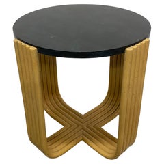 Maitland Smith Black Tessellated Stone and Bent Faux Bamboo Side Table, 1980s