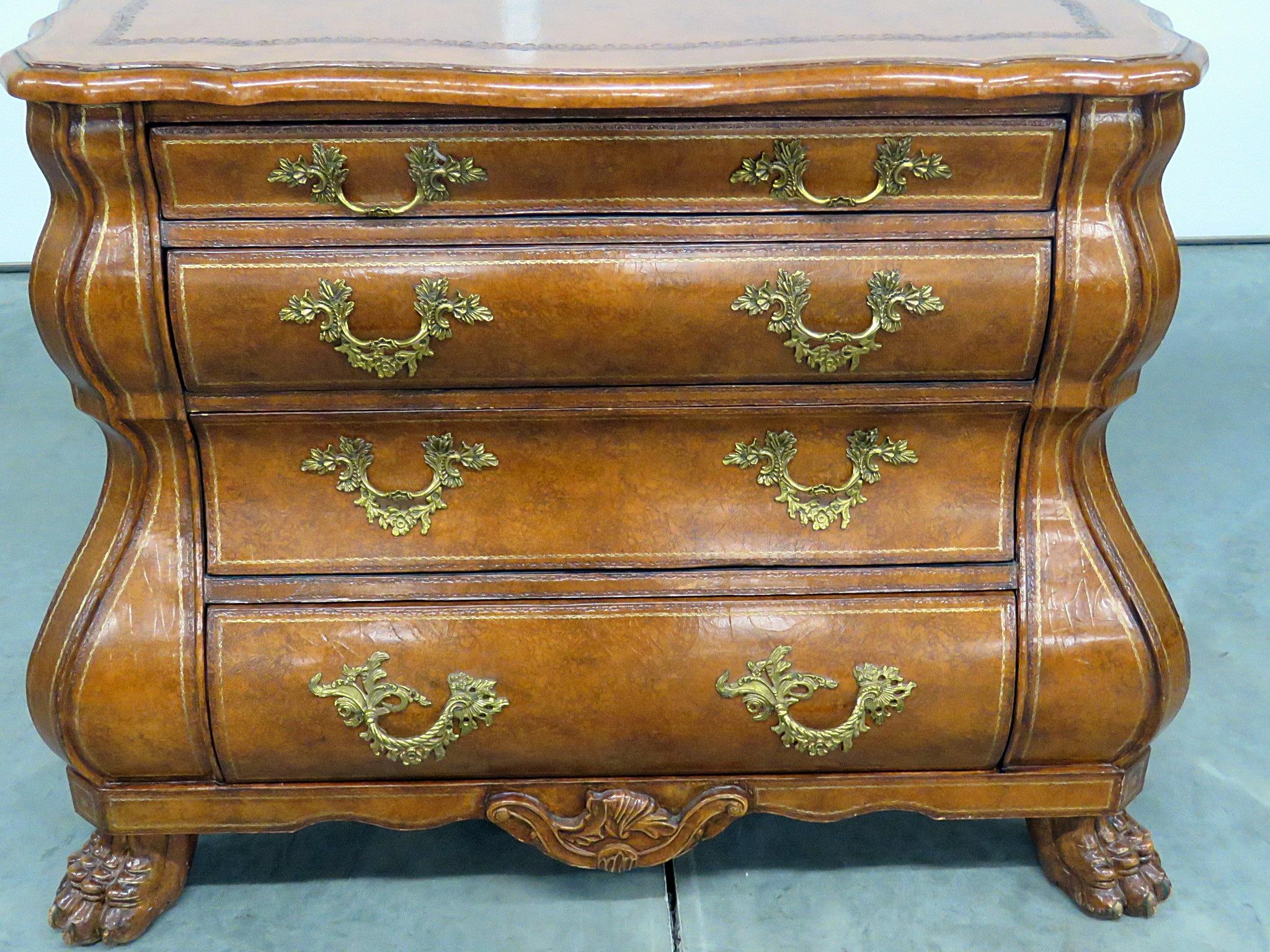 Maitland Smith Dutch Rococo Style Leather Wrapped Bombe Commode Chest (Regency)