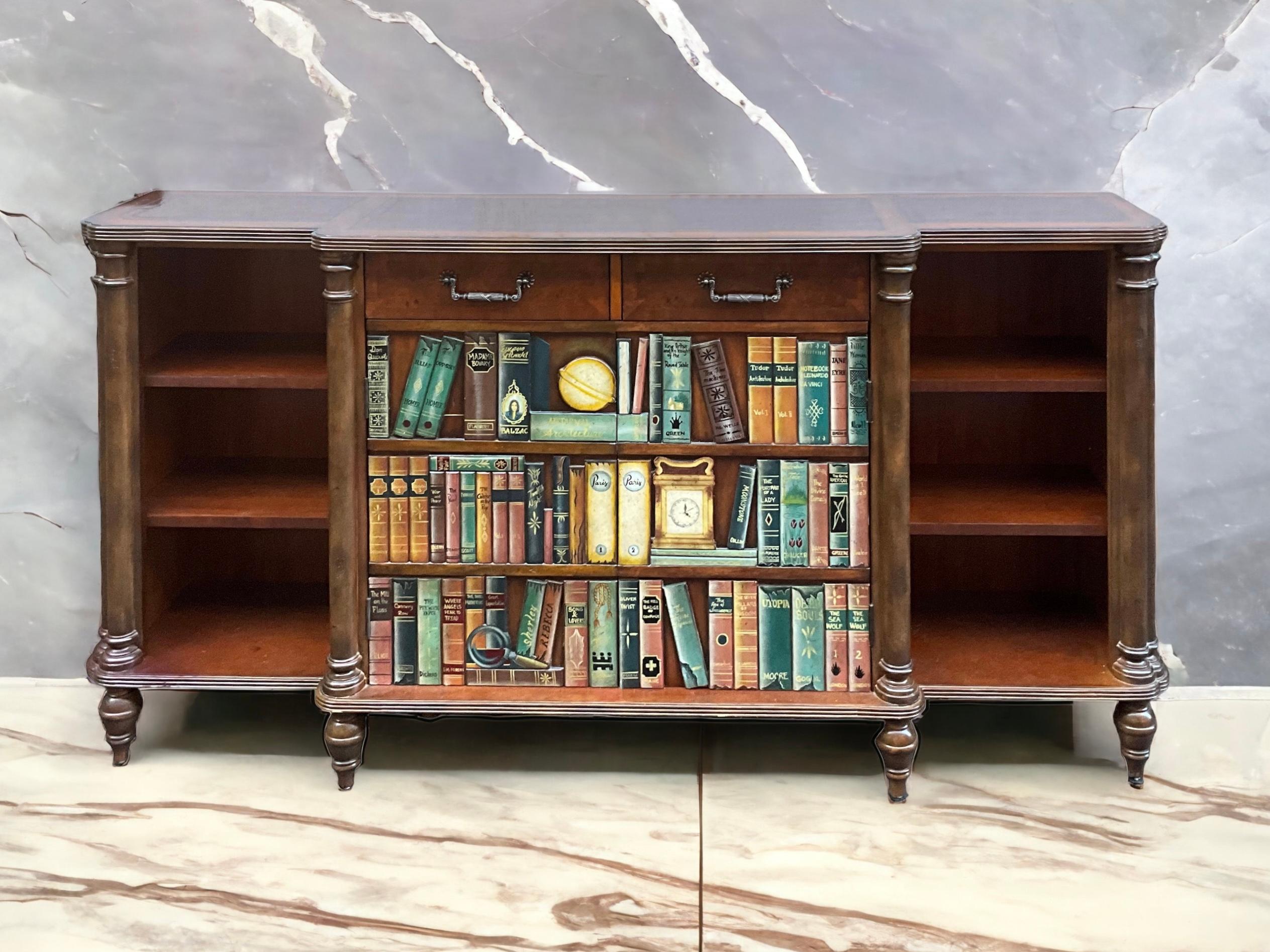 Philippine Maitland-Smith Book Form Leather Top Fruitwood Library Cabinet / Credenza  For Sale
