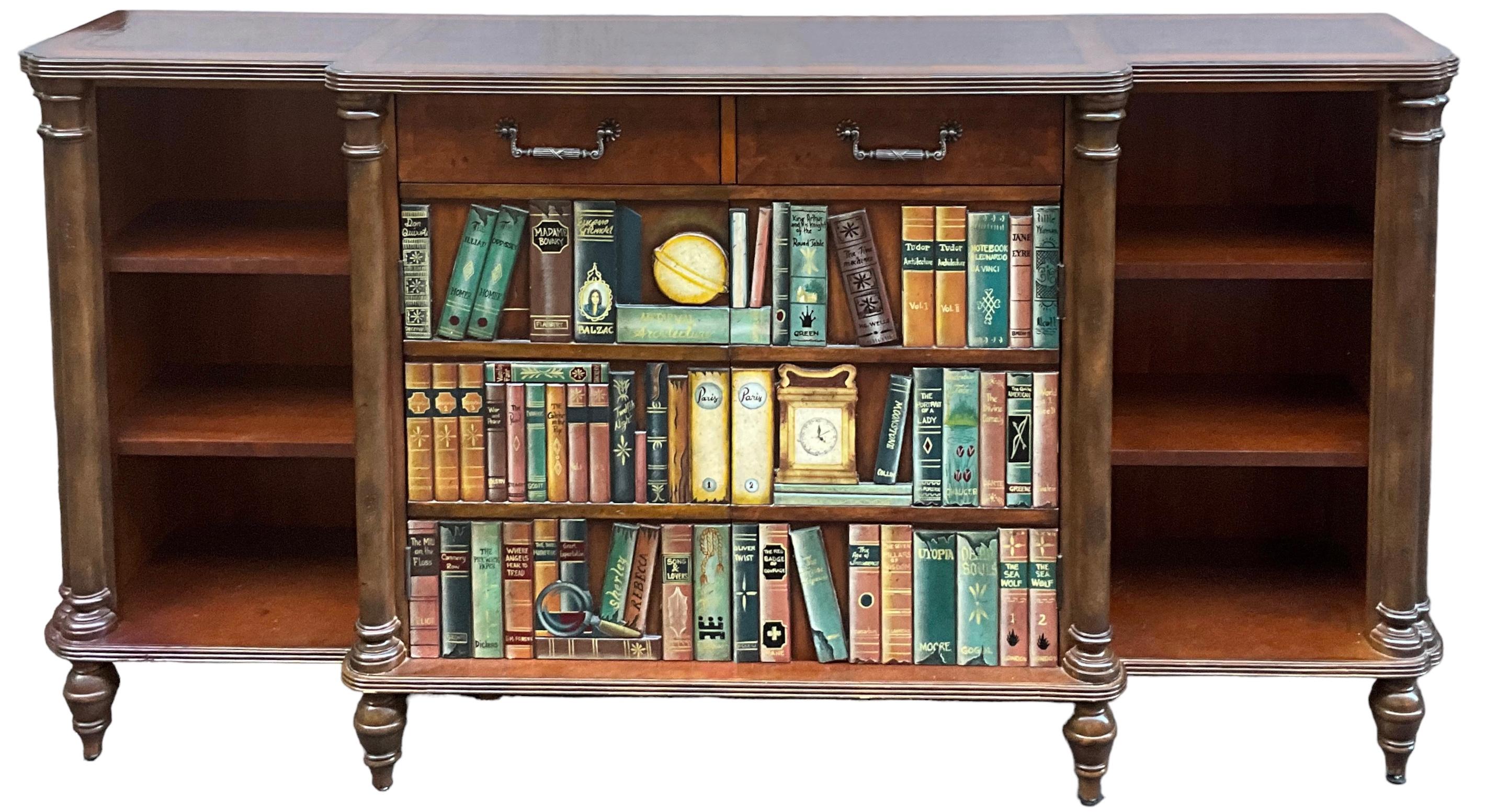 Brass Maitland-Smith Book Form Leather Top Fruitwood Library Cabinet / Credenza  For Sale