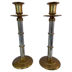 Candeleros grandes de latón y cromo Maitland Smith