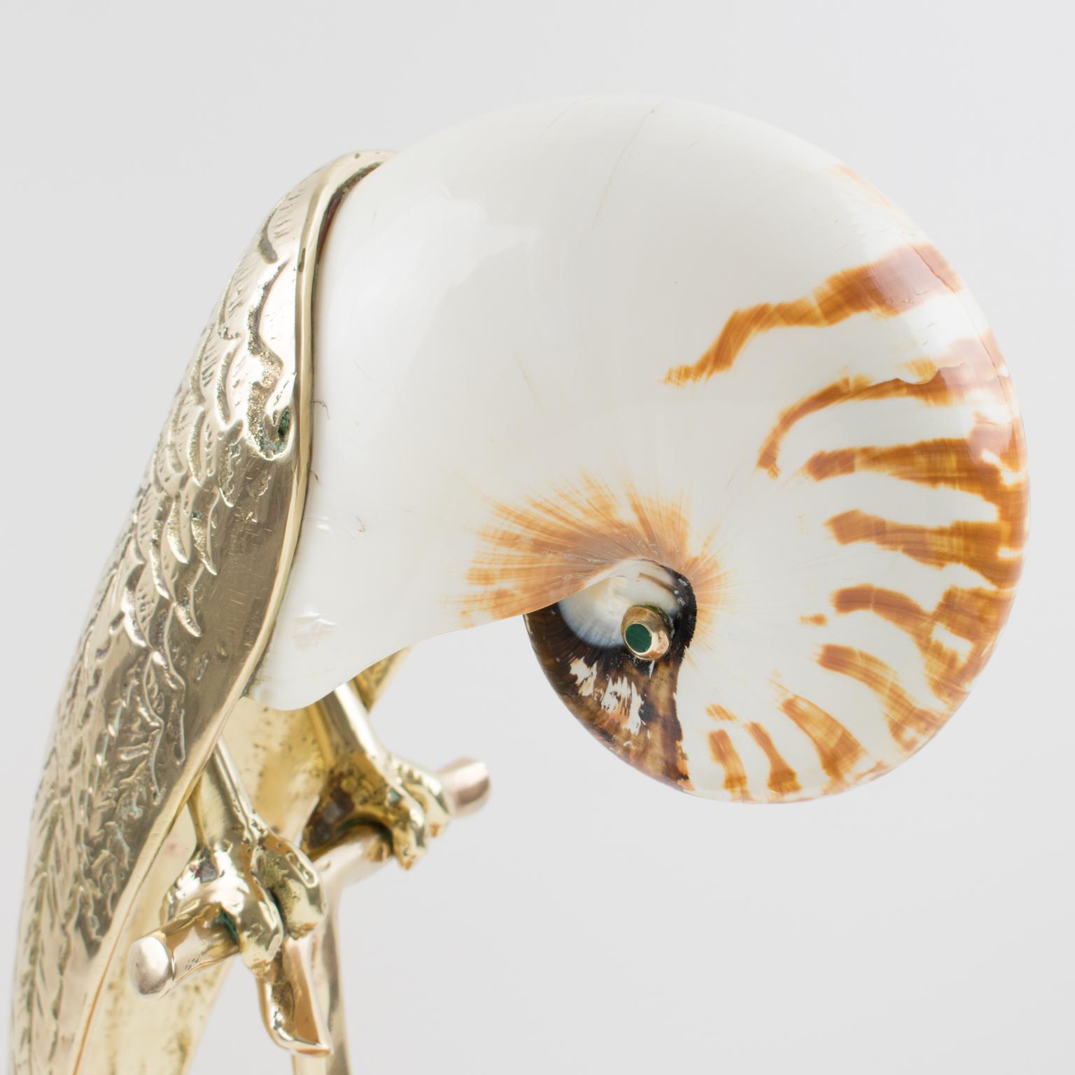 Maitland-Smith Brass and Sea Shell Parrot Bird Sculpture 3