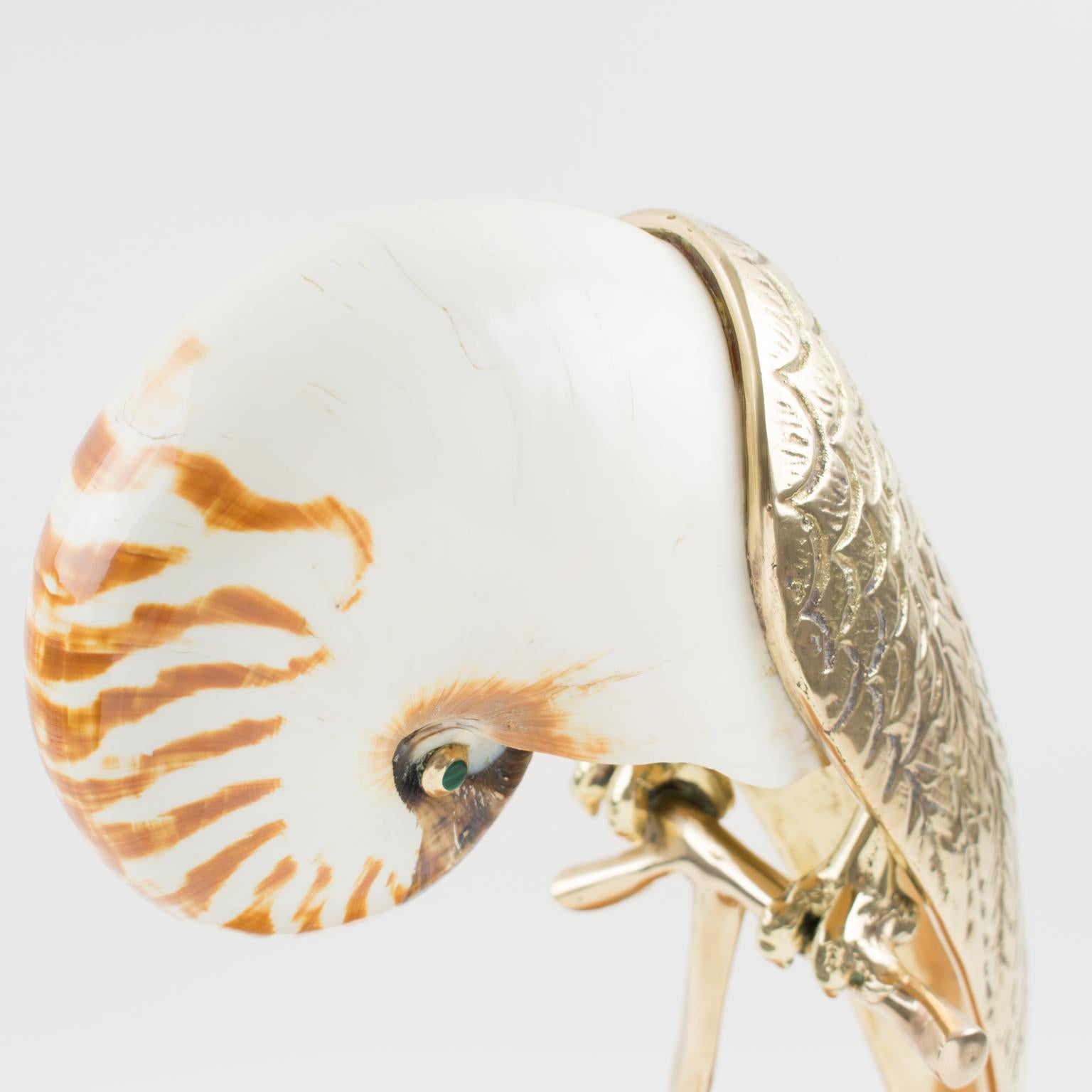 Maitland-Smith Brass and Sea Shell Parrot Bird Sculpture 5