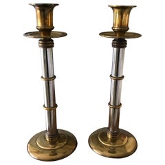 Maitland Smith Brass and Silver Tall Candlesticks