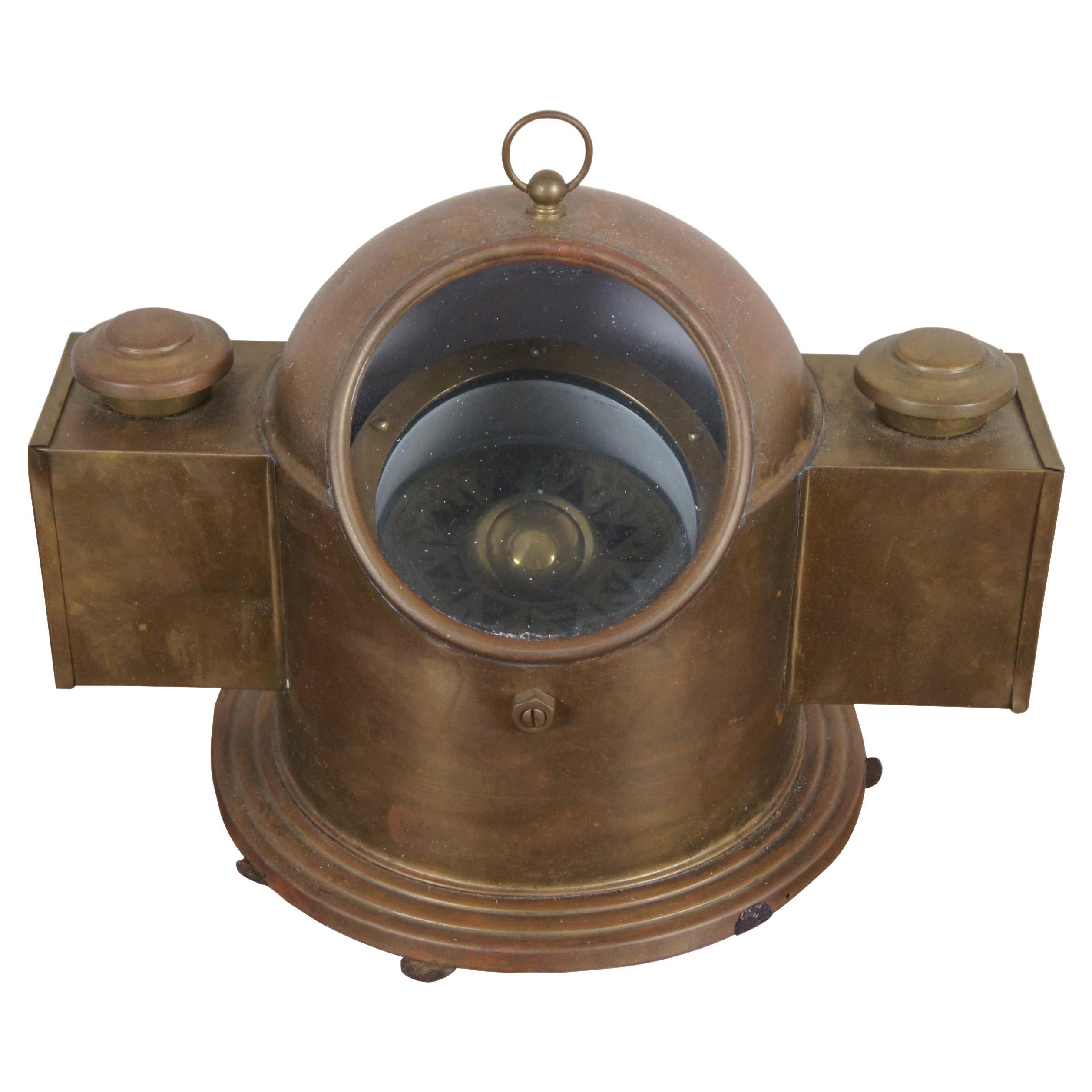 Maitland Smith Brass Nautical Maritime Binnacle Ship Compass Gimbal Oil Lamp 14" For Sale