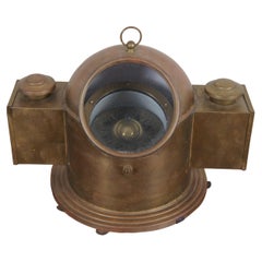 Used Maitland Smith Brass Nautical Maritime Binnacle Ship Compass Gimbal Oil Lamp 14"