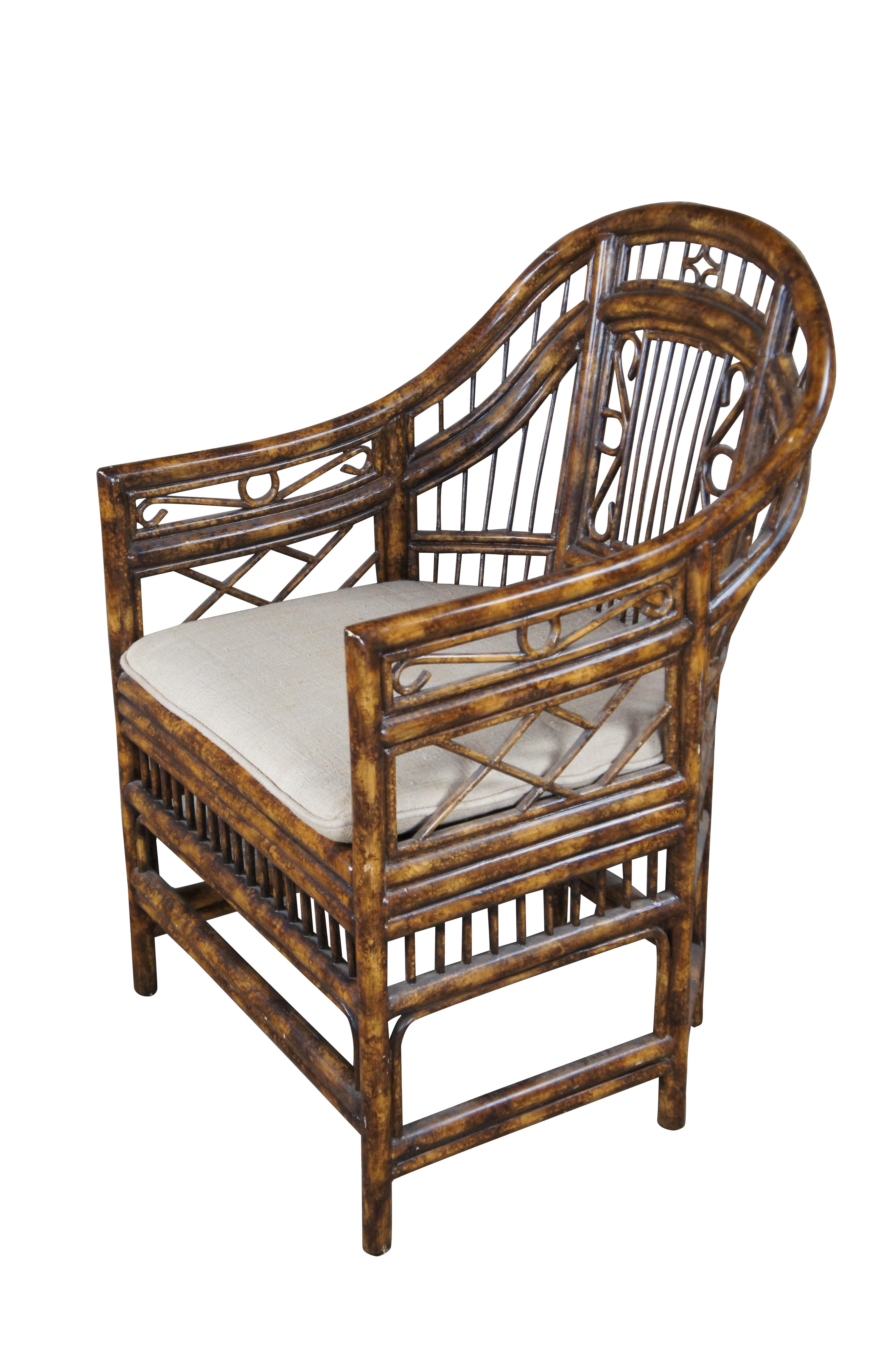 Chinoiserie Maitland Smith Brighton Pavilion Faux Tortoise Shell Bamboo Rattan Armchair