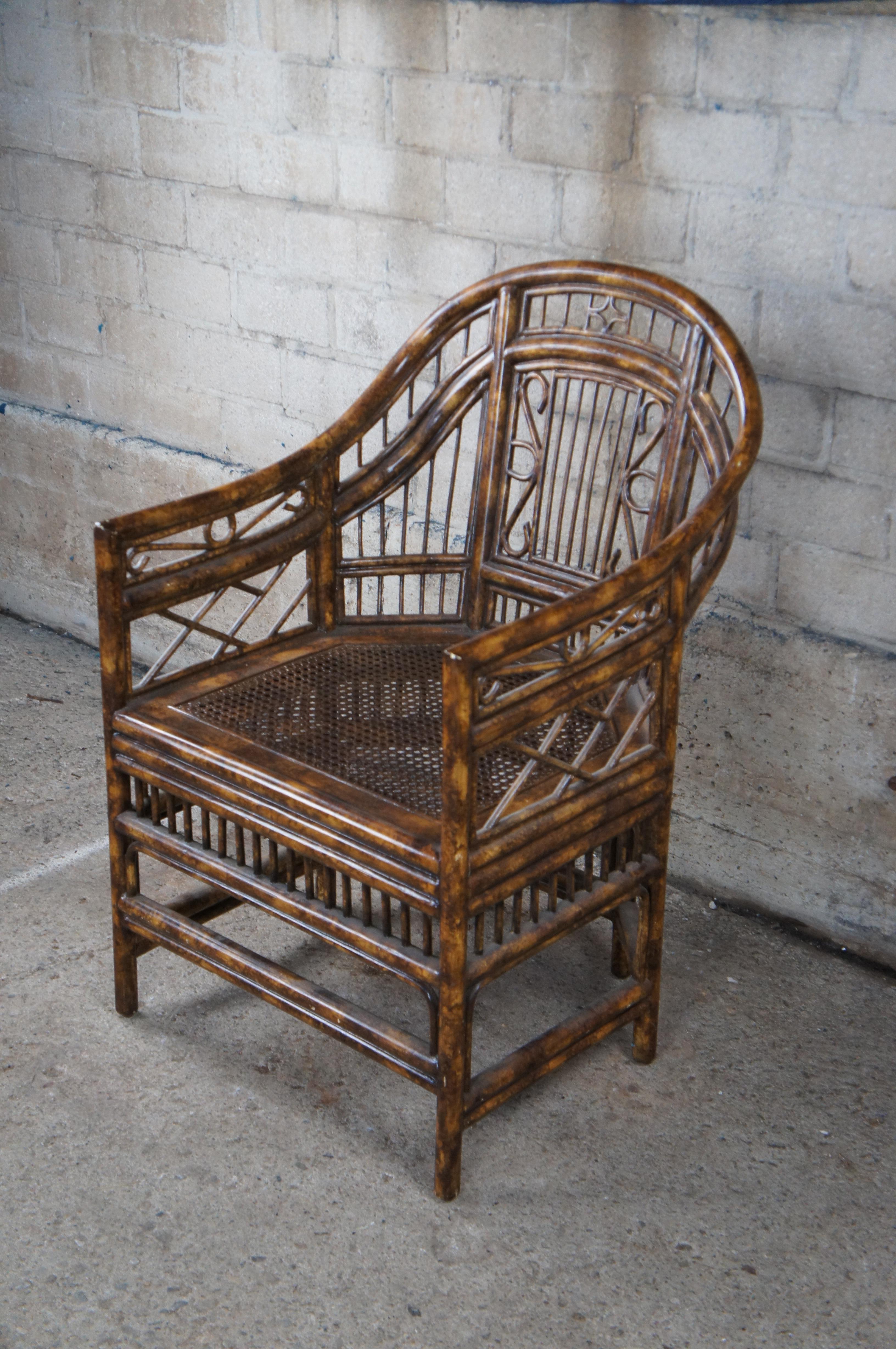Philippine Maitland Smith Brighton Pavilion Faux Tortoise Shell Bamboo Rattan Armchair