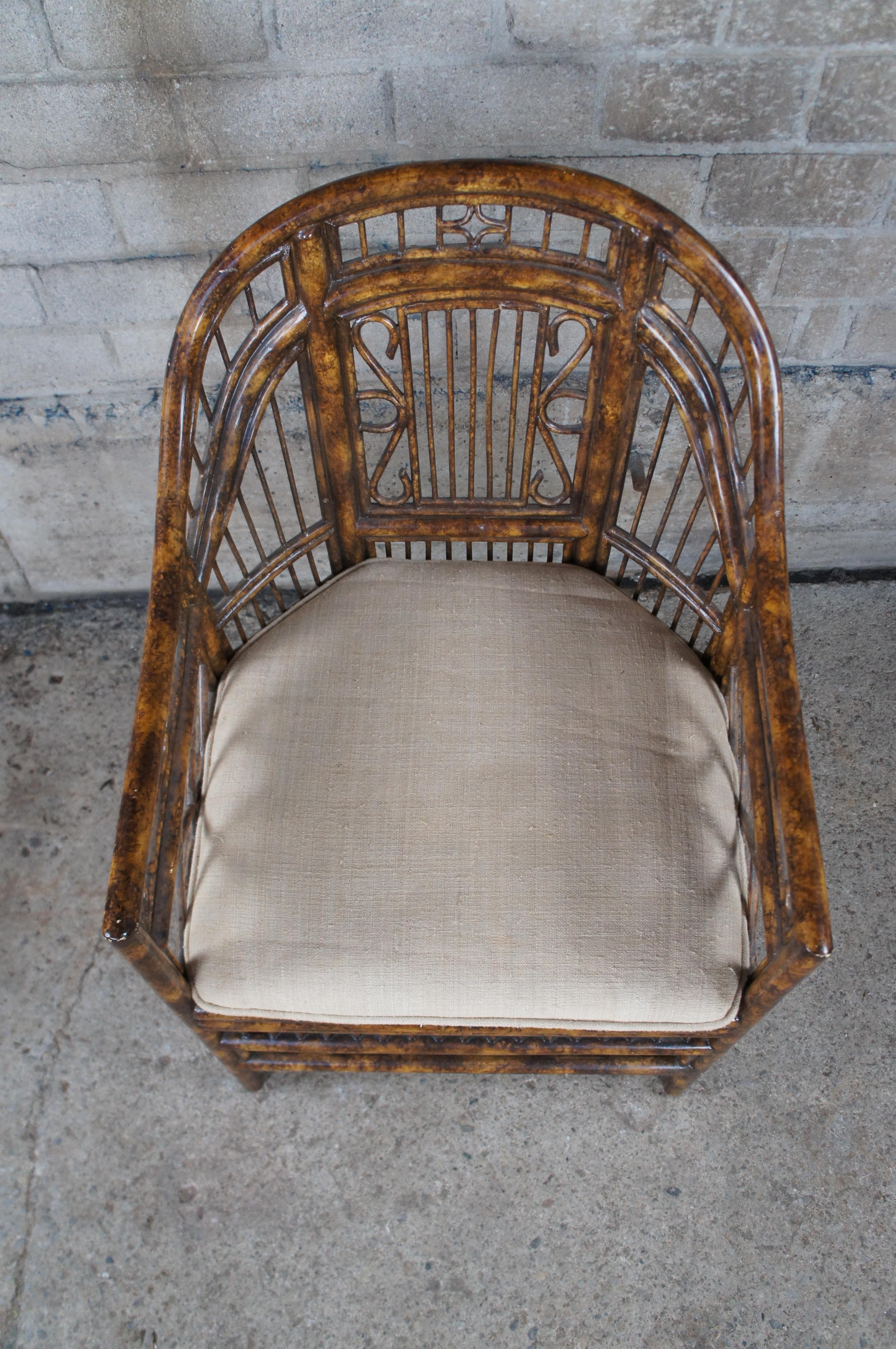 Maitland Smith Brighton Pavilion Faux Tortoise Shell Bamboo Rattan Armchair In Fair Condition In Dayton, OH