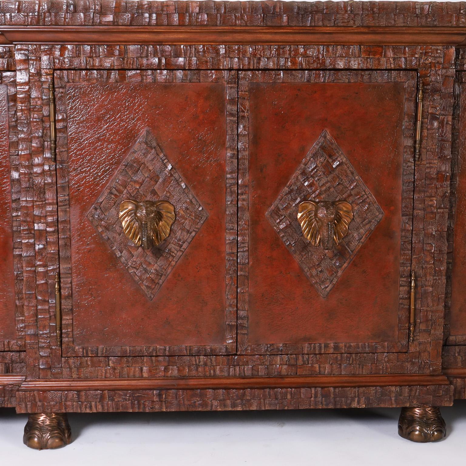 Maitland-Smith British Colonial Style Coconut Shell and Leather Sideboard For Sale 4