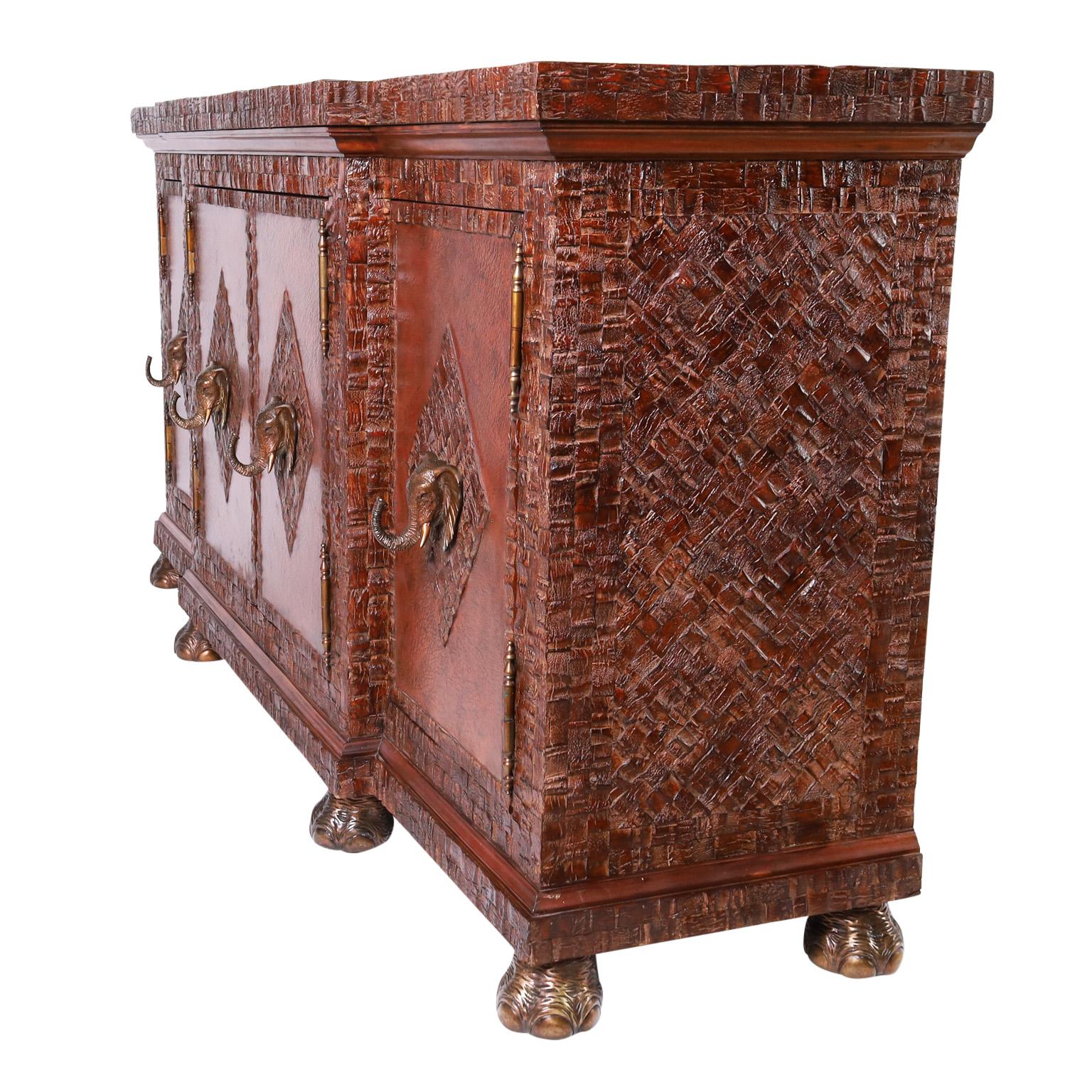 Philippine Maitland-Smith British Colonial Style Coconut Shell and Leather Sideboard For Sale