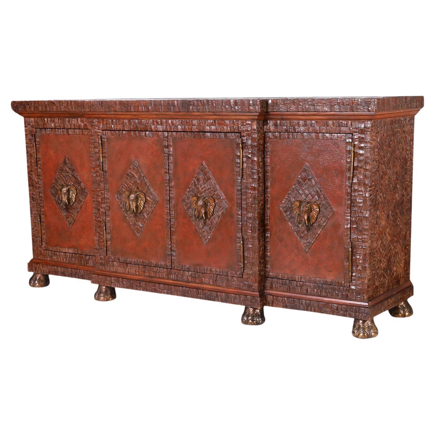 Maitland-Smith British Colonial Style Coconut Shell and Leather Sideboard For Sale