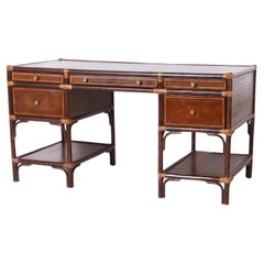 Maitland-Smith British Colonial Style Faux Bamboo and Leather Desk
