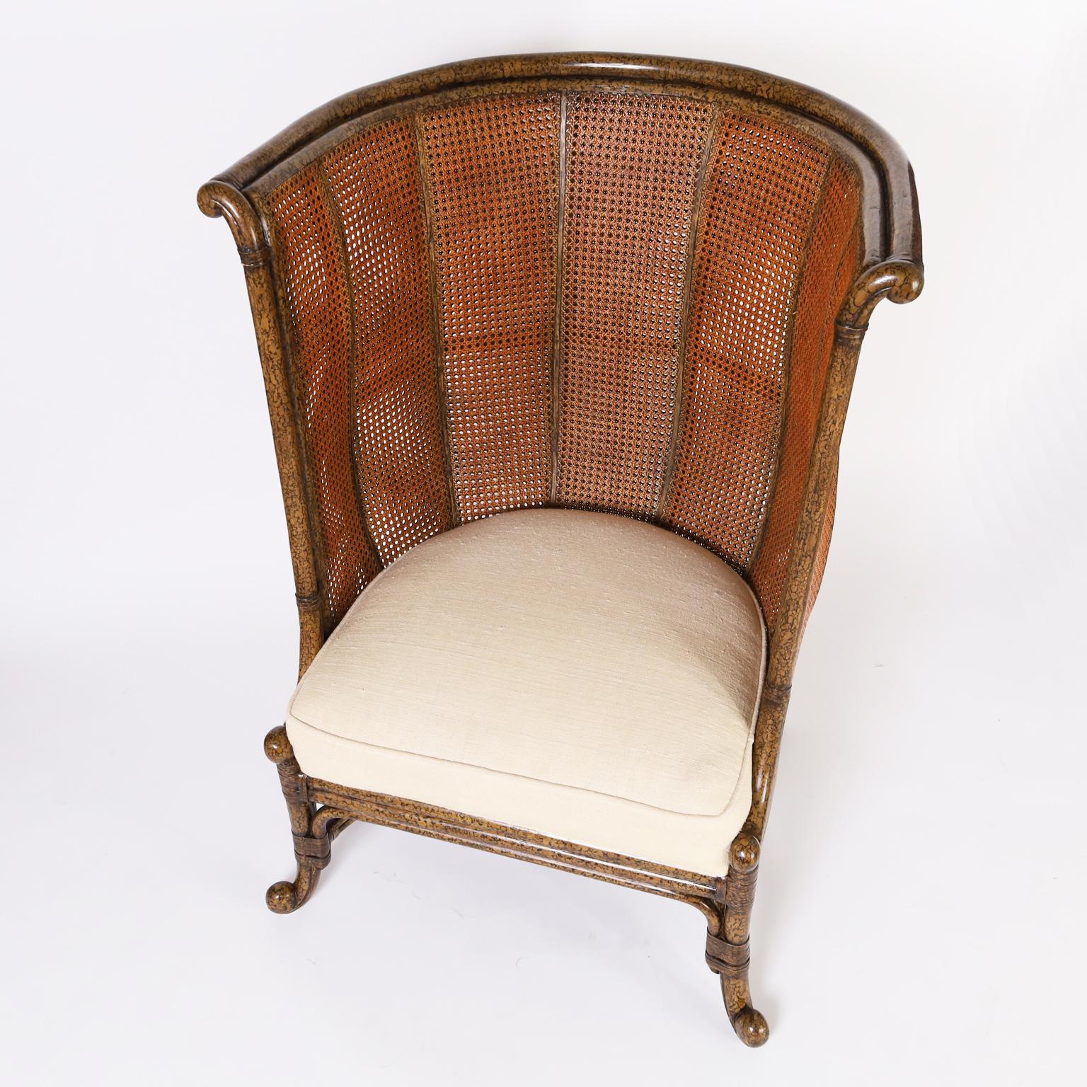 20th Century Maitland-Smith British Colonial Style Wingback Chair