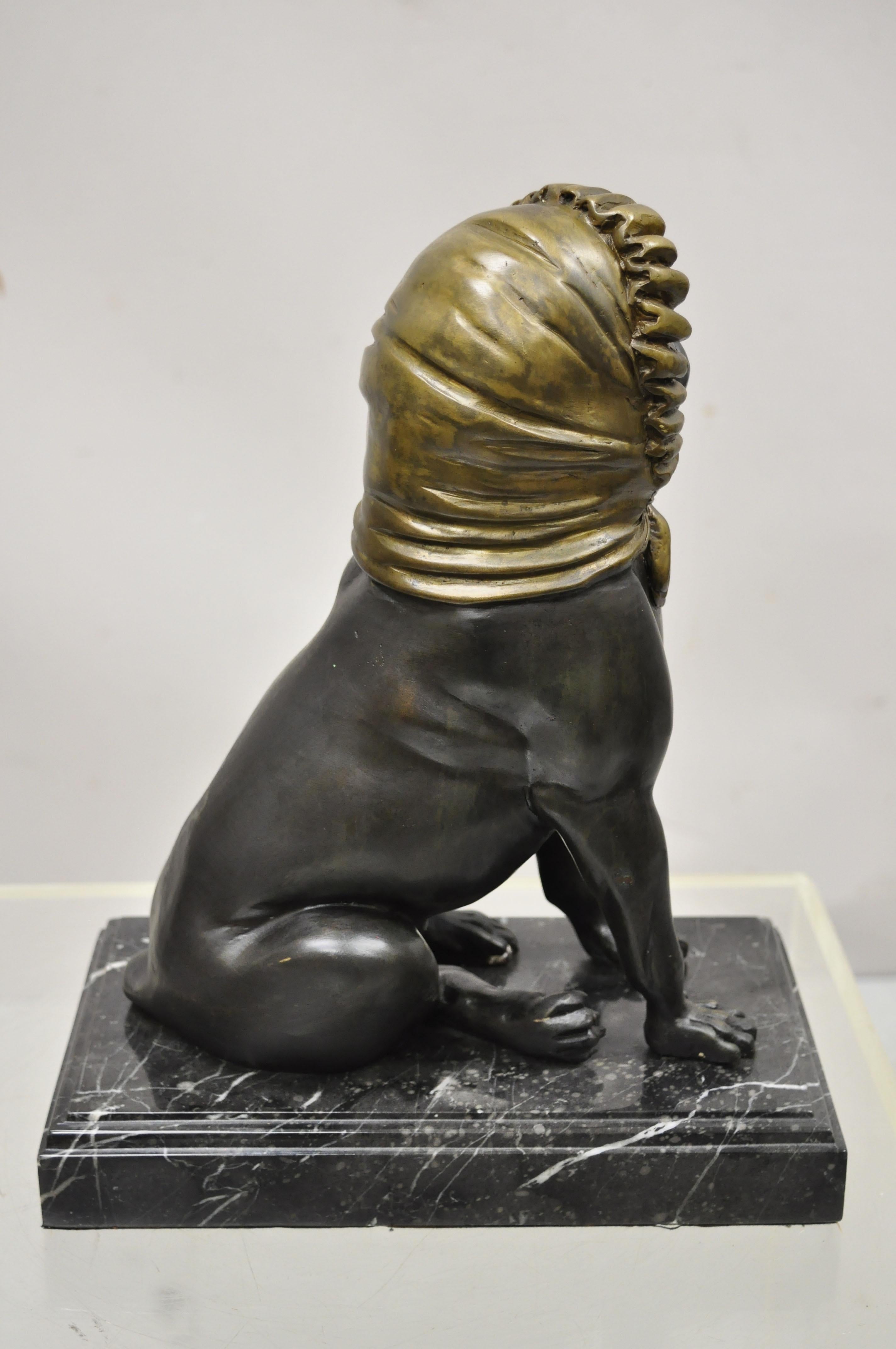Maitland Smith Bronze Pug Dog with Bonnet Sculpture Statue on Marble Base 1