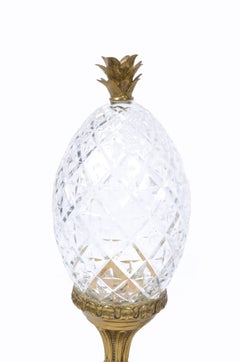 Pair Maitland-Smith Neoclassical Bronze and Crystal Pineapple Ornaments Germany