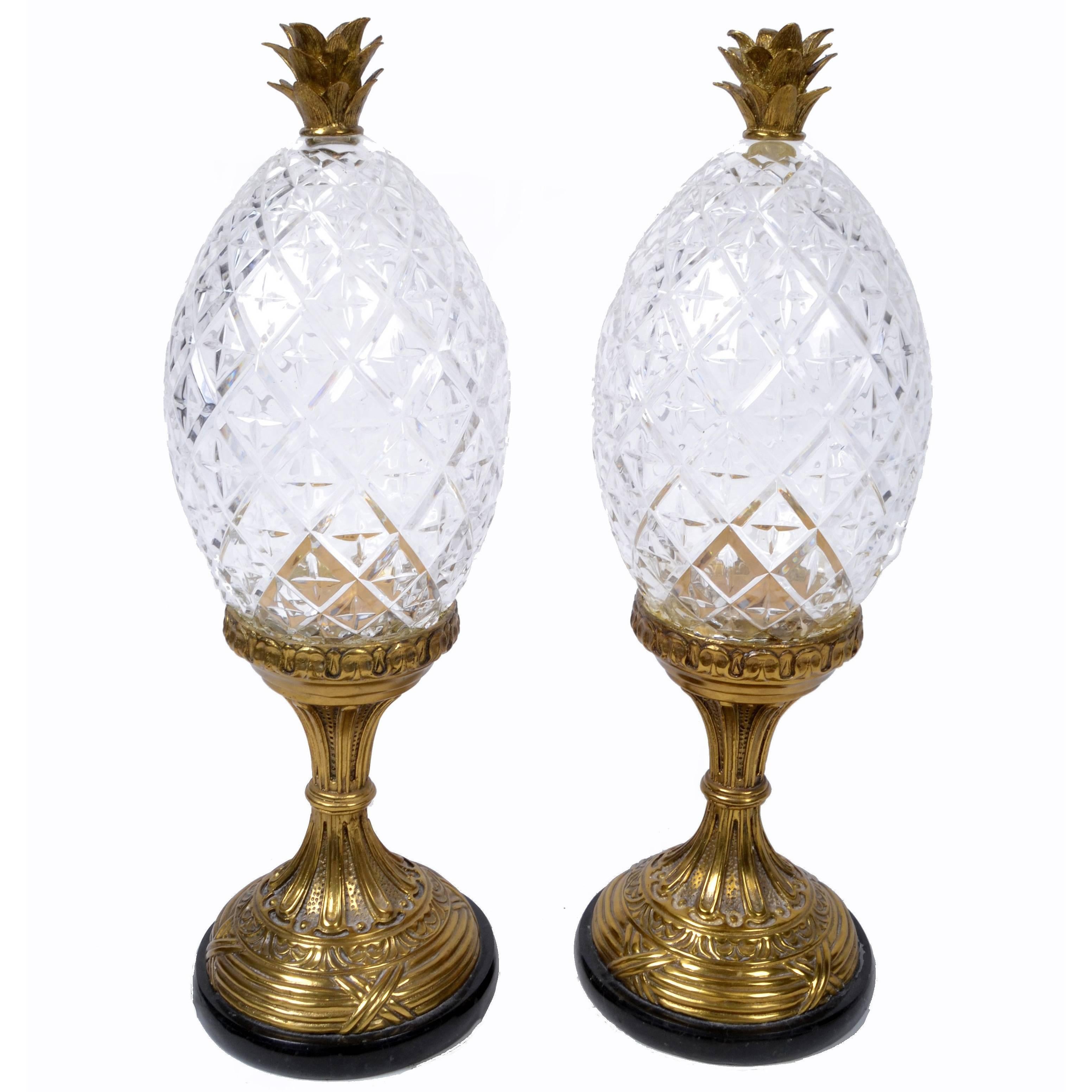 Maitland-Smith Bronze and Crystal Pineapple Ornaments, Germany, a Pair