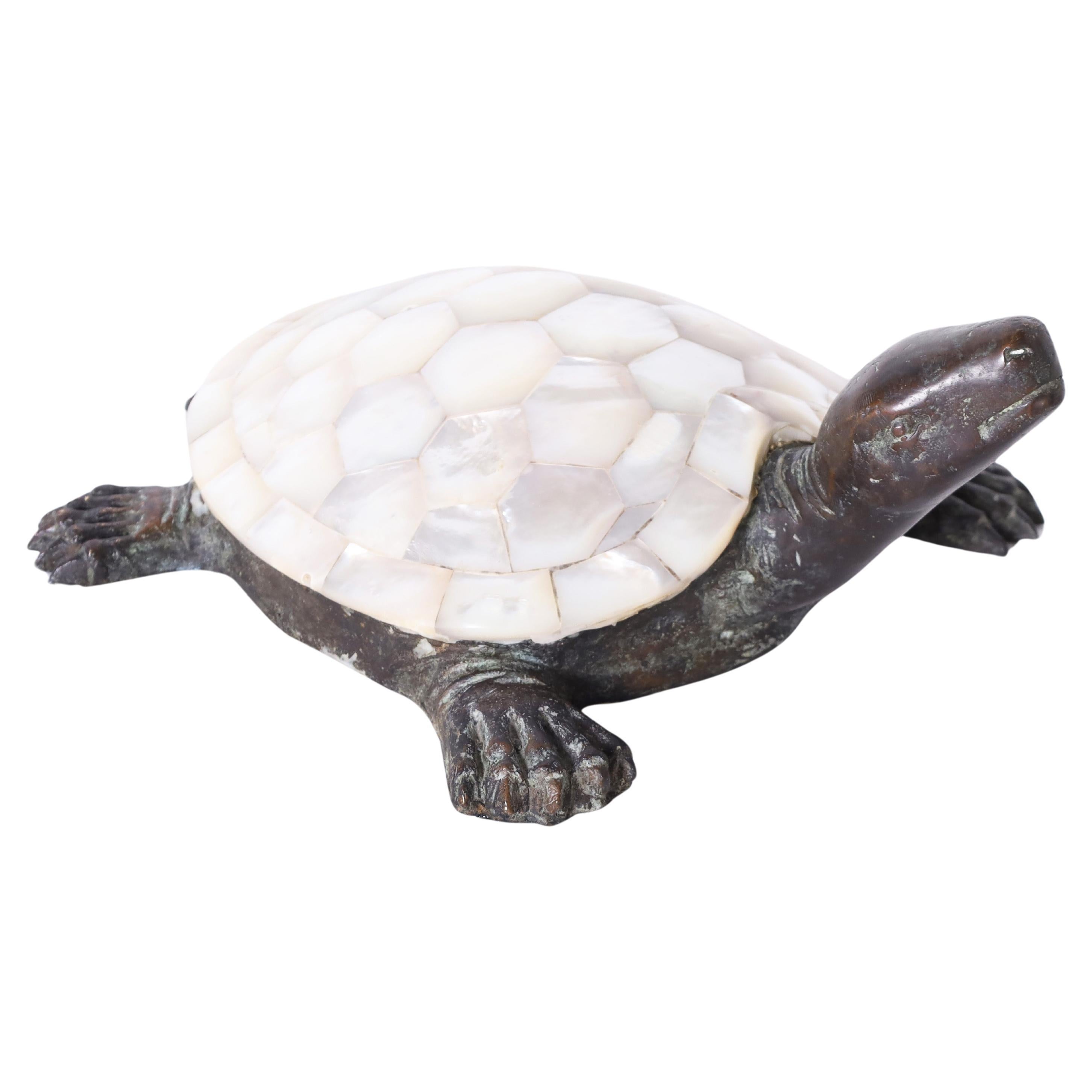 Maitland-Smith Bronze and Mother of Pearl Turtle Sculpture For Sale