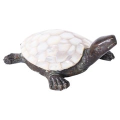 Vintage Maitland-Smith Bronze and Mother of Pearl Turtle Sculpture