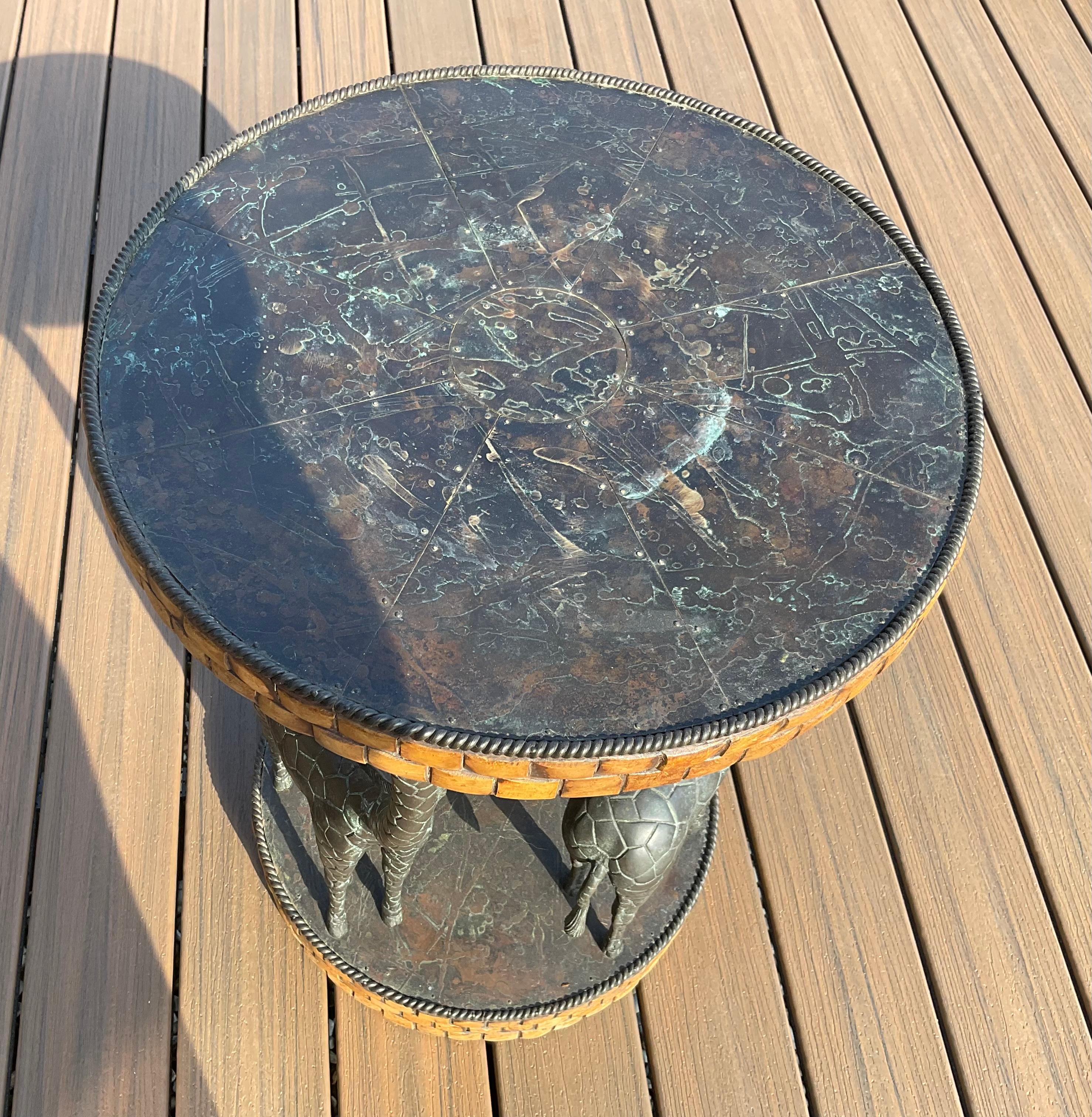 Maitland Smith Bronze and Wood Side Table with Trio of Bronze Giraffe Sculptures In Good Condition In Ann Arbor, MI