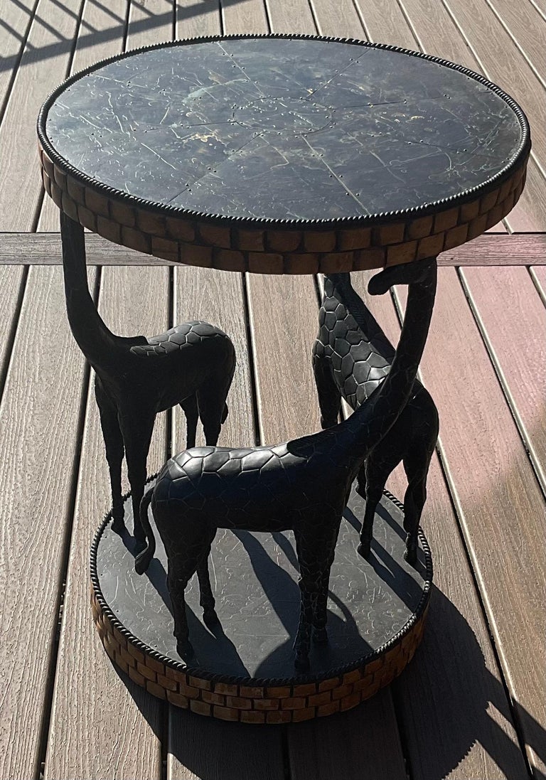 Maitland Smith Bronze and Wood Side Table with Trio of Bronze Giraffe ...