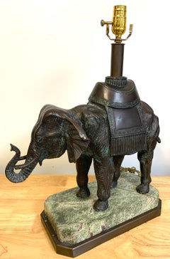 Maitland-Smith Bronze Asian Elephant Table Lamp on Serpentine Marble Base