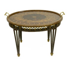 Maitland Smith Bronze Base and Inlaid Wood Tray Table