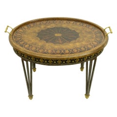 Maitland Smith Bronze Base and Inlaid Wood Tray Table