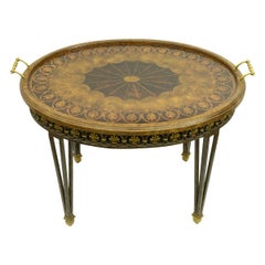 Maitland Smith Bronze Base and Inlaid Wood Tray Table