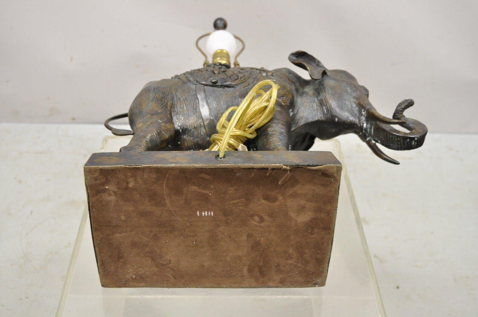 Maitland Smith Bronze Figural Elephant Table Lamp Faux Tooled Leather Shade 'B' 4