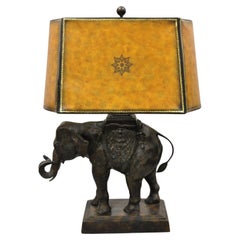 Lampe de bureau éléphant Maitland Smith en bronze avec abat-jour en cuir ouvragé (B)