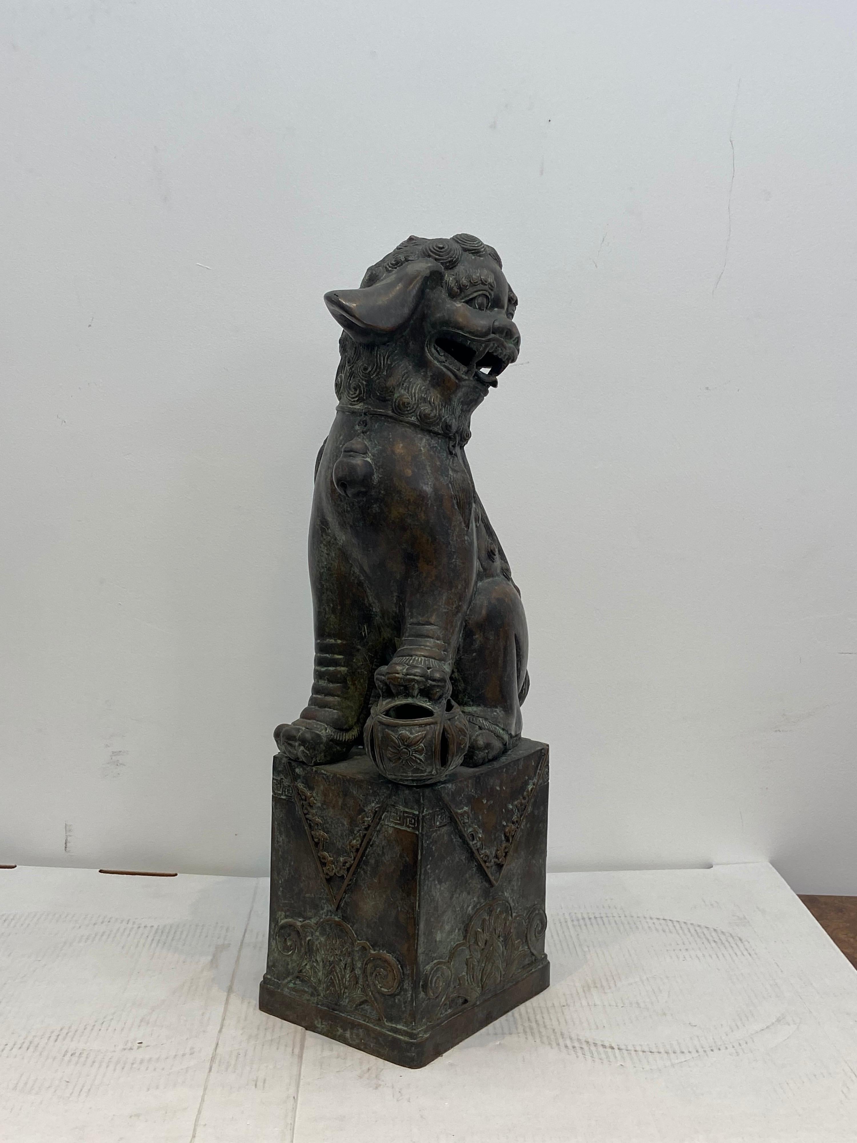 Late 20th Century Maitland Smith Bronze Foo Dog For Sale
