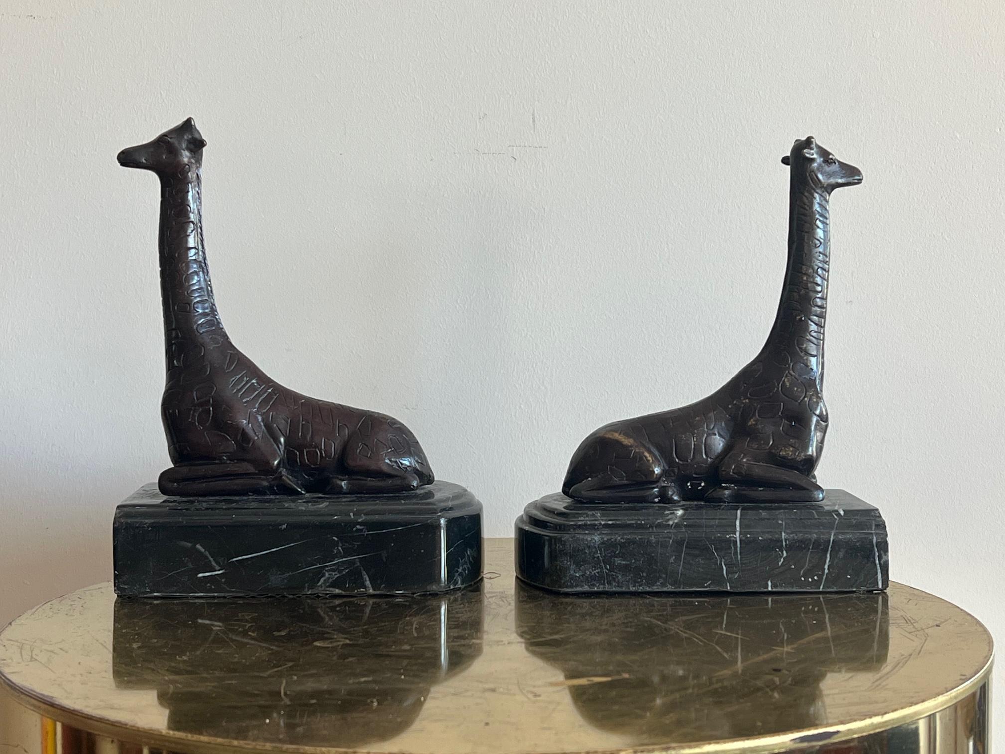 Thai Maitland Smith Bronze Giraffe Bookends