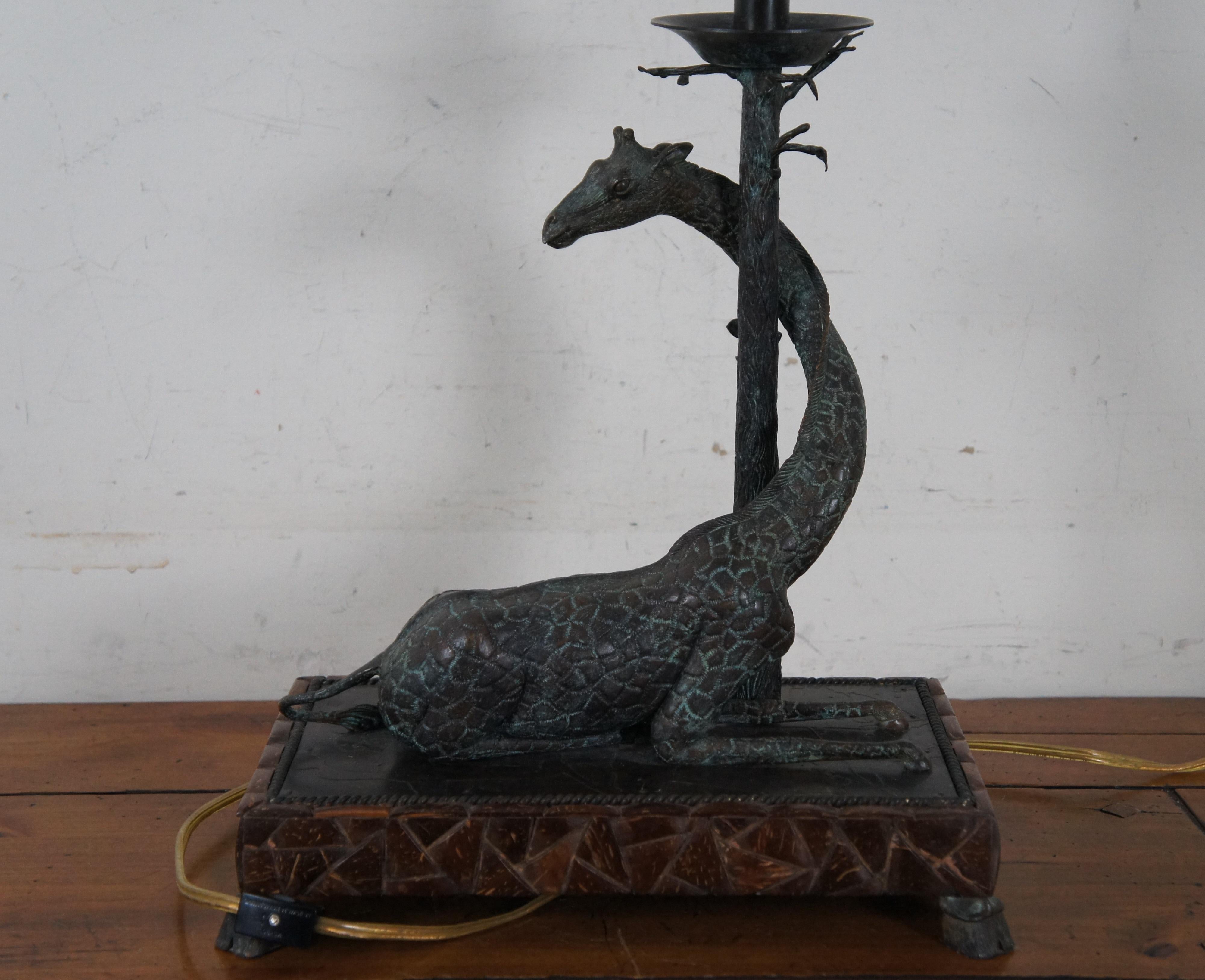 Maitland Smith Bronze Giraffe Tree Candlestick Table Lamp Leather Shade 31