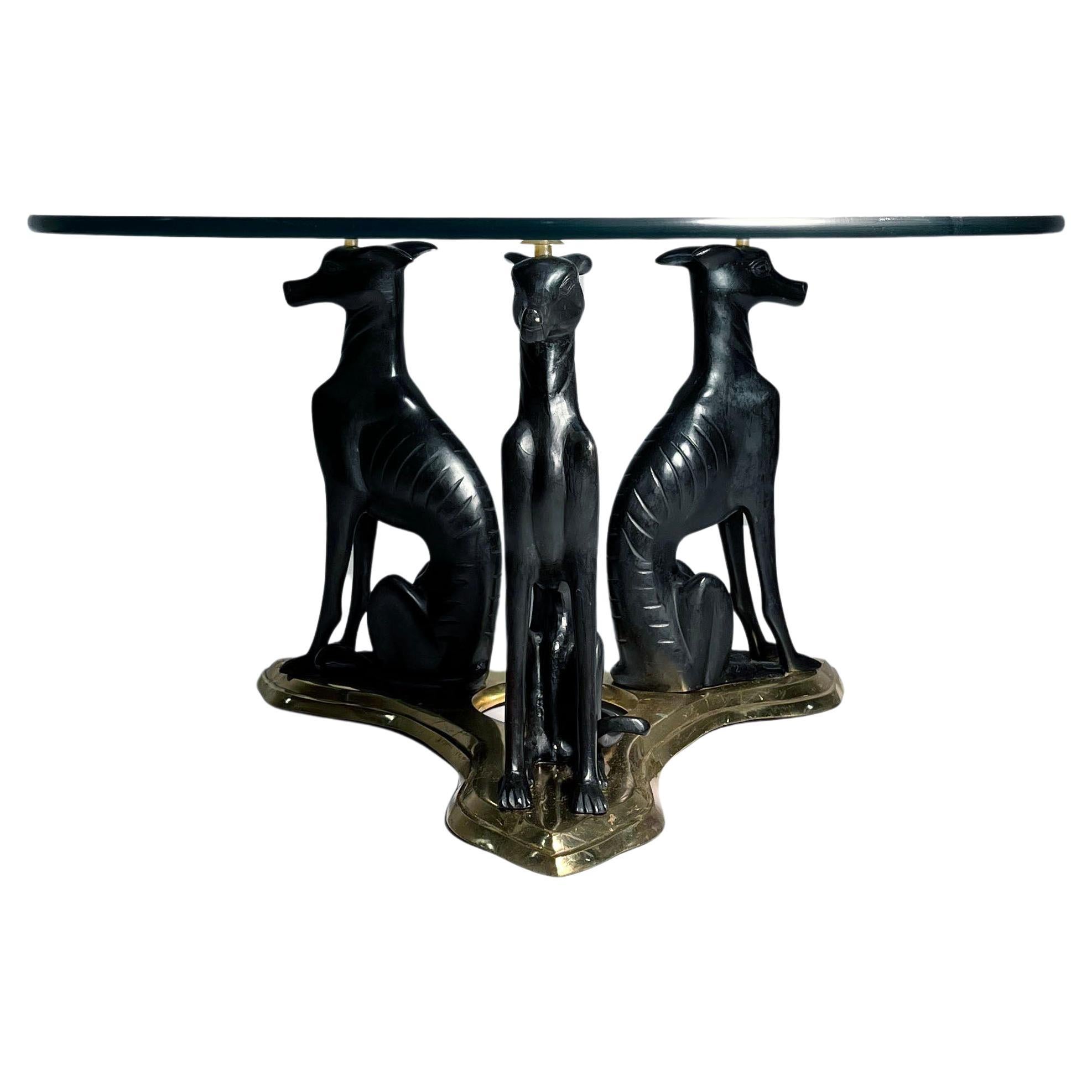 Maitland Smith Bronze Greyhound Whippets Art Deco Glass Coffee Table