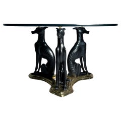 Maitland Smith Bronze Greyhound Whippets Art Deco Glass Coffee Table