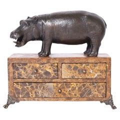 Maitland-Smith Bronze Hippopotamus on a Marble Jewelry Box