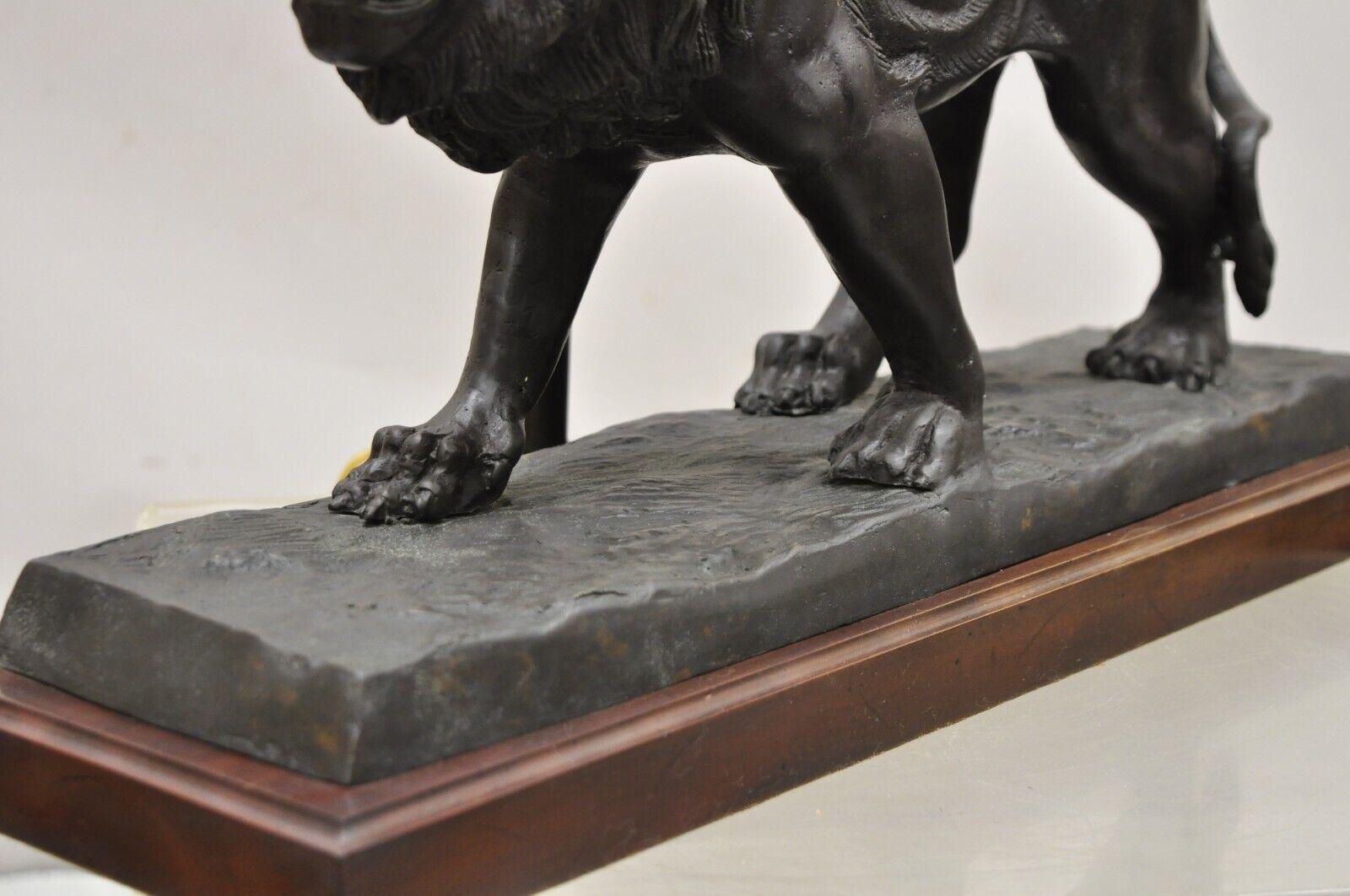 Maitland Smith Bronze Lion Table Lamp with Faux Tooled Leather Shade 4